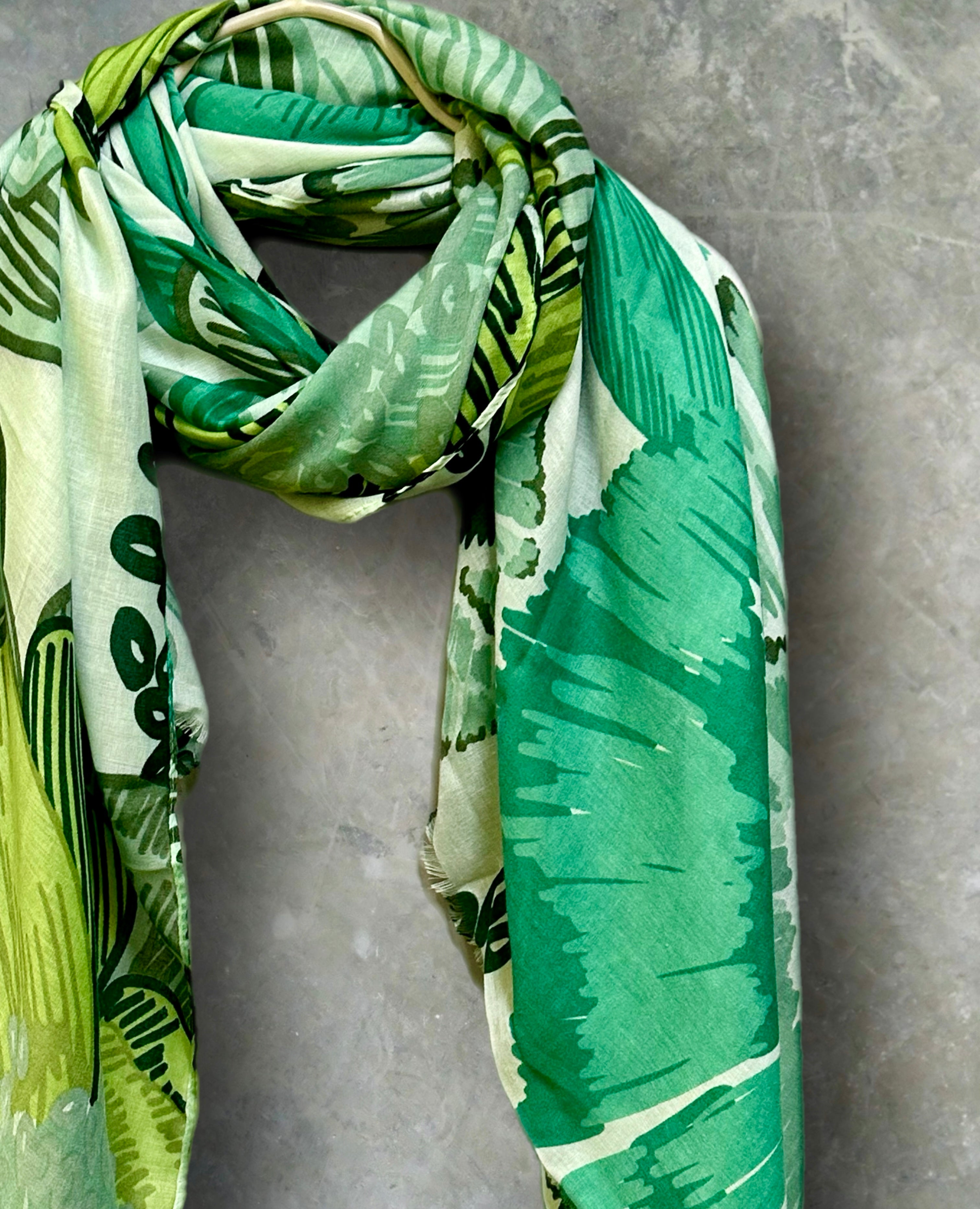 Stunning Green Scarf Featuring Huge Sketched Flowers
