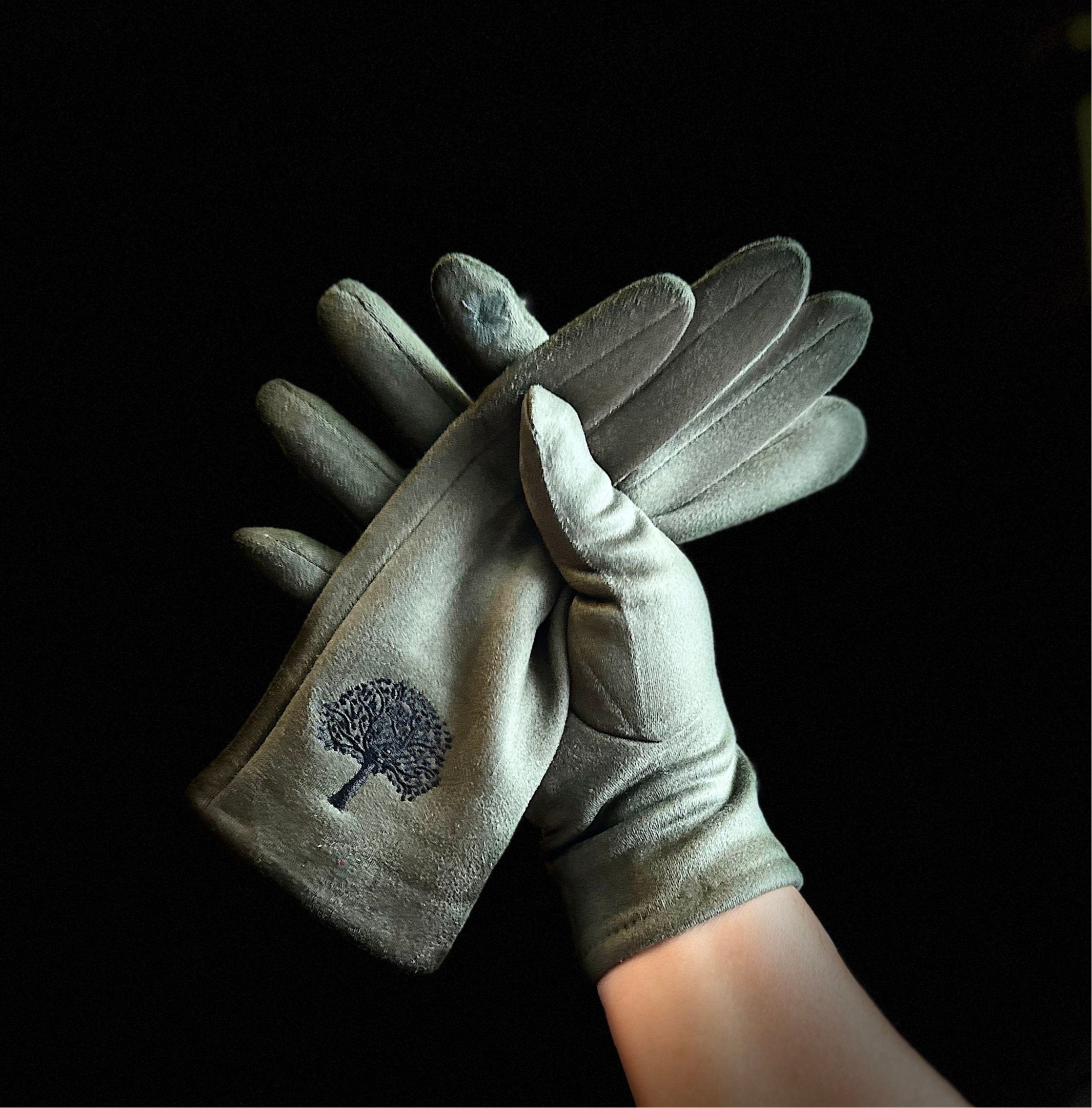 Light Blue Gloves with Embroidery Mulberry Tree