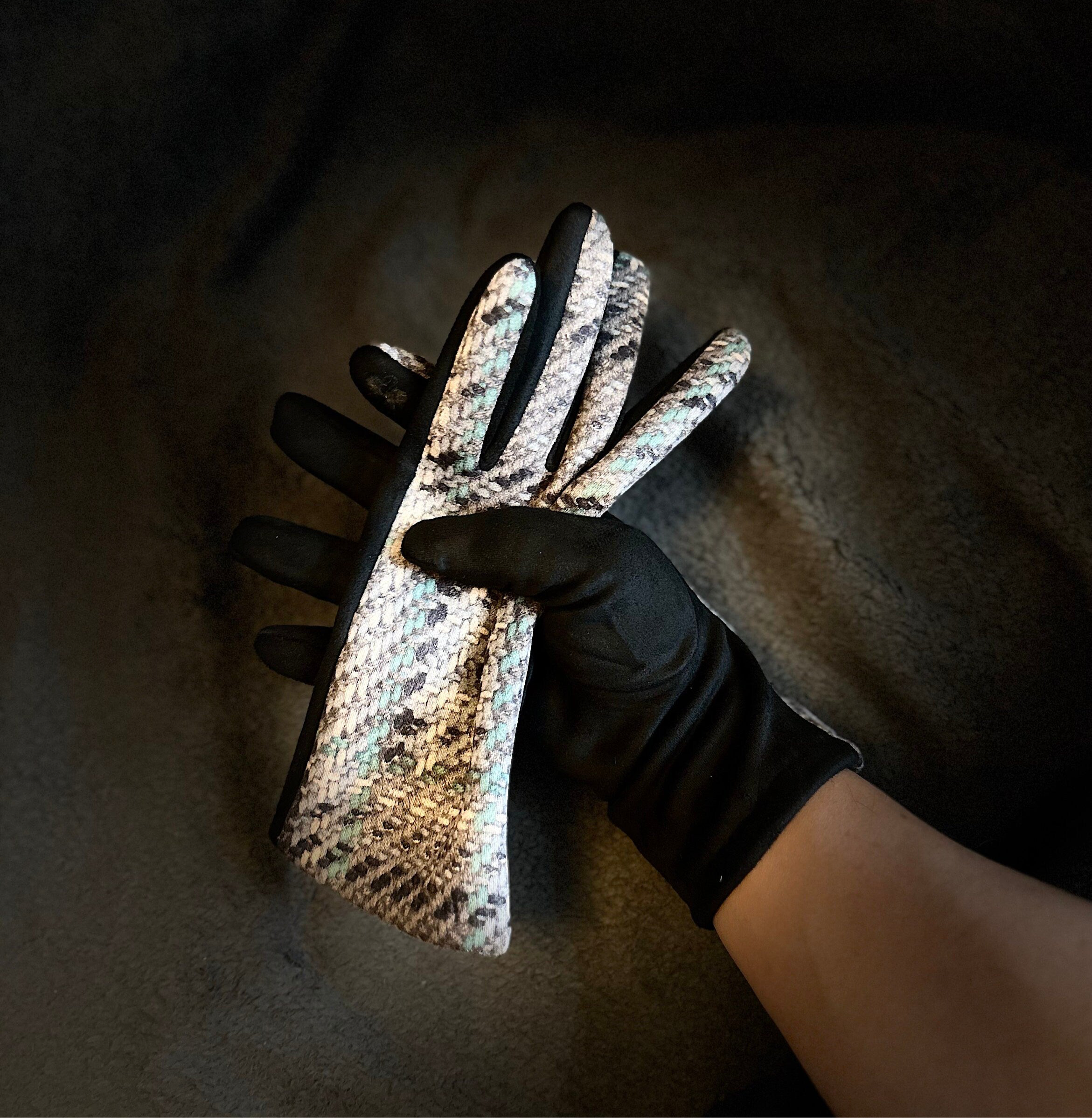 Black Glove with Tweed,Tartan Pattern for Women