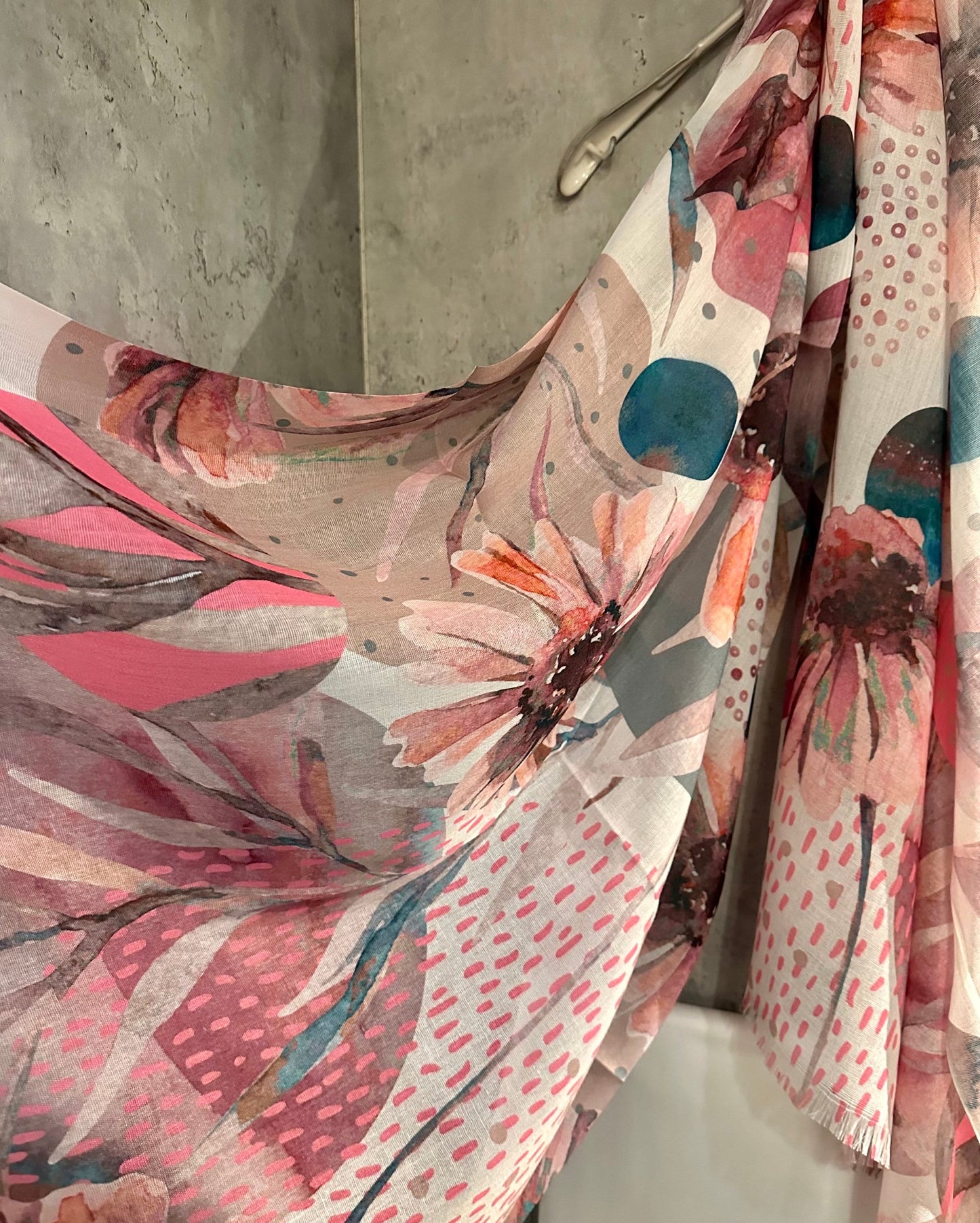 Large Watercolour Flowers Scarf,Organic Cotton Blend Scarf In Purple Pink