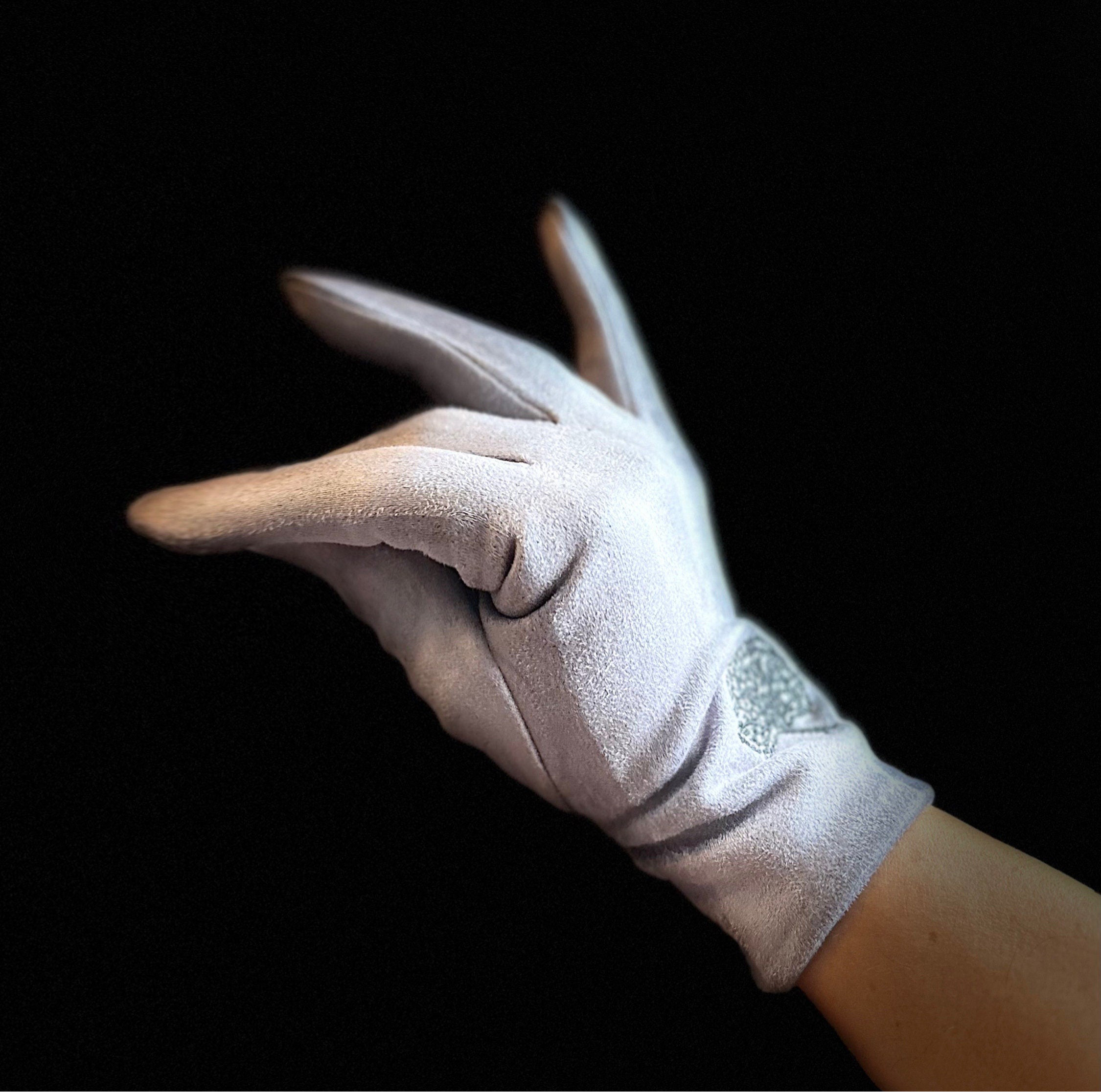 Light Grey Gloves with Embroidery Mulberry Tree for Women