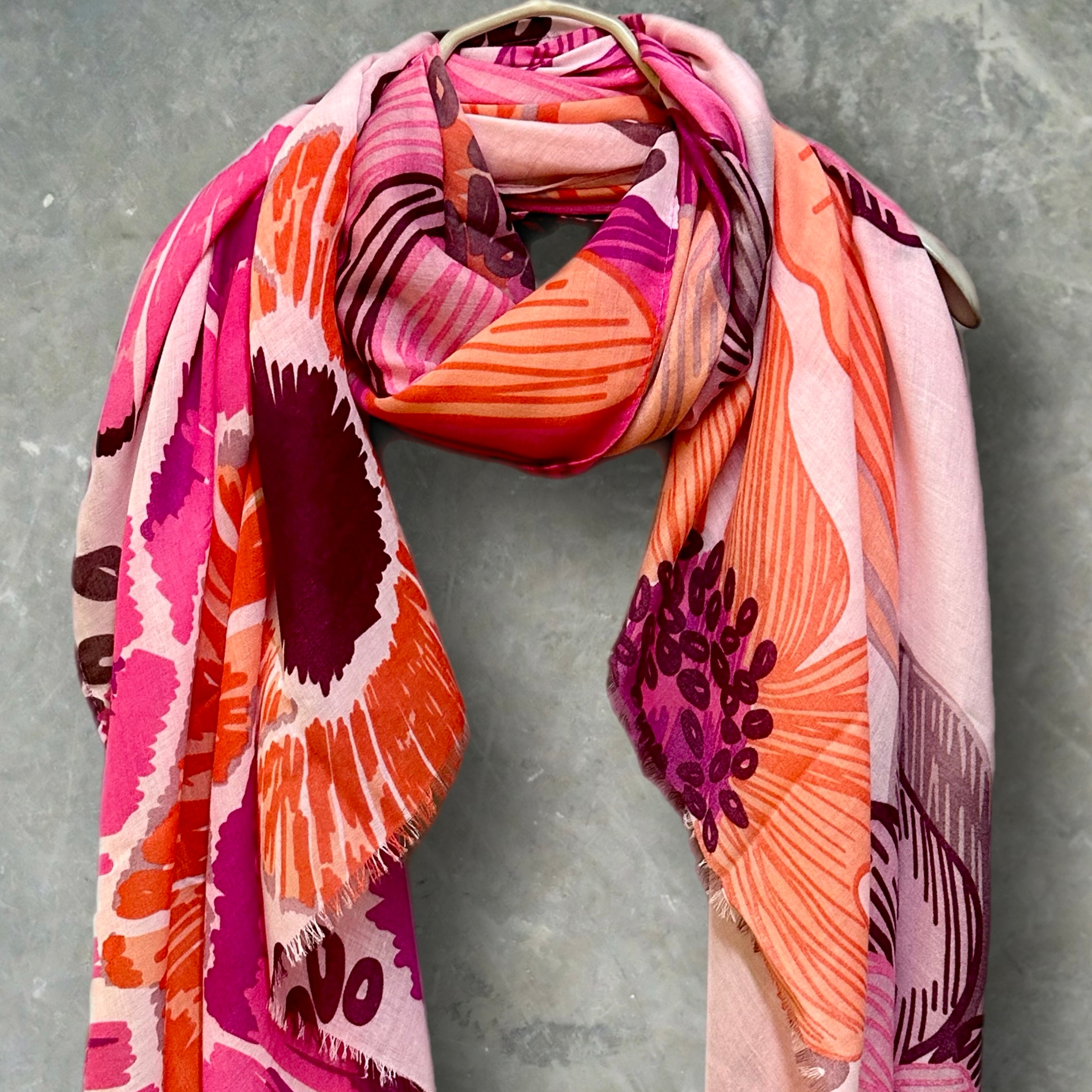 Stunning Pink Scarf Featuring Huge Sketched Flowers