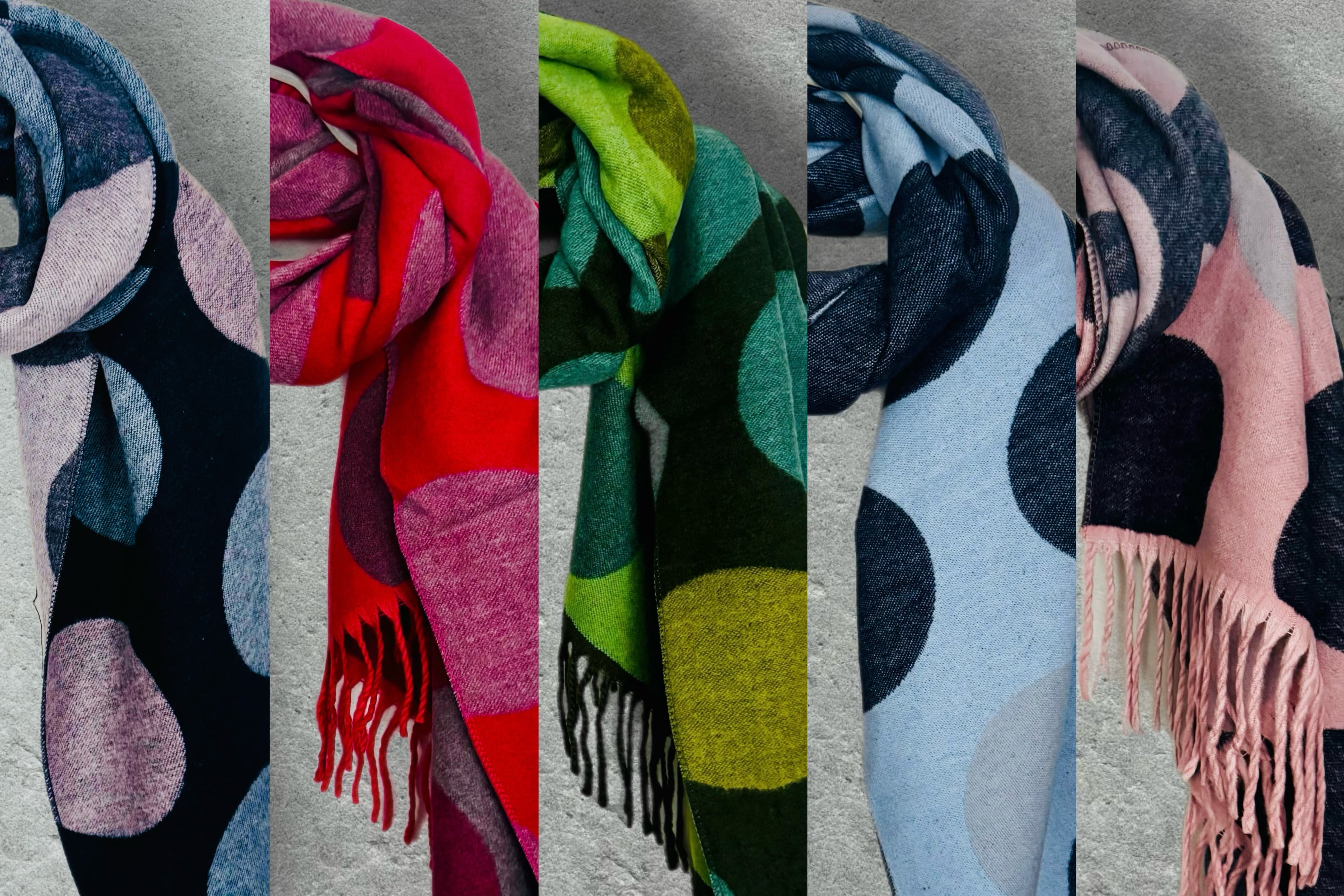 Bright Green Double-Sided Cashmere Winter Scarf with Polka Dots design