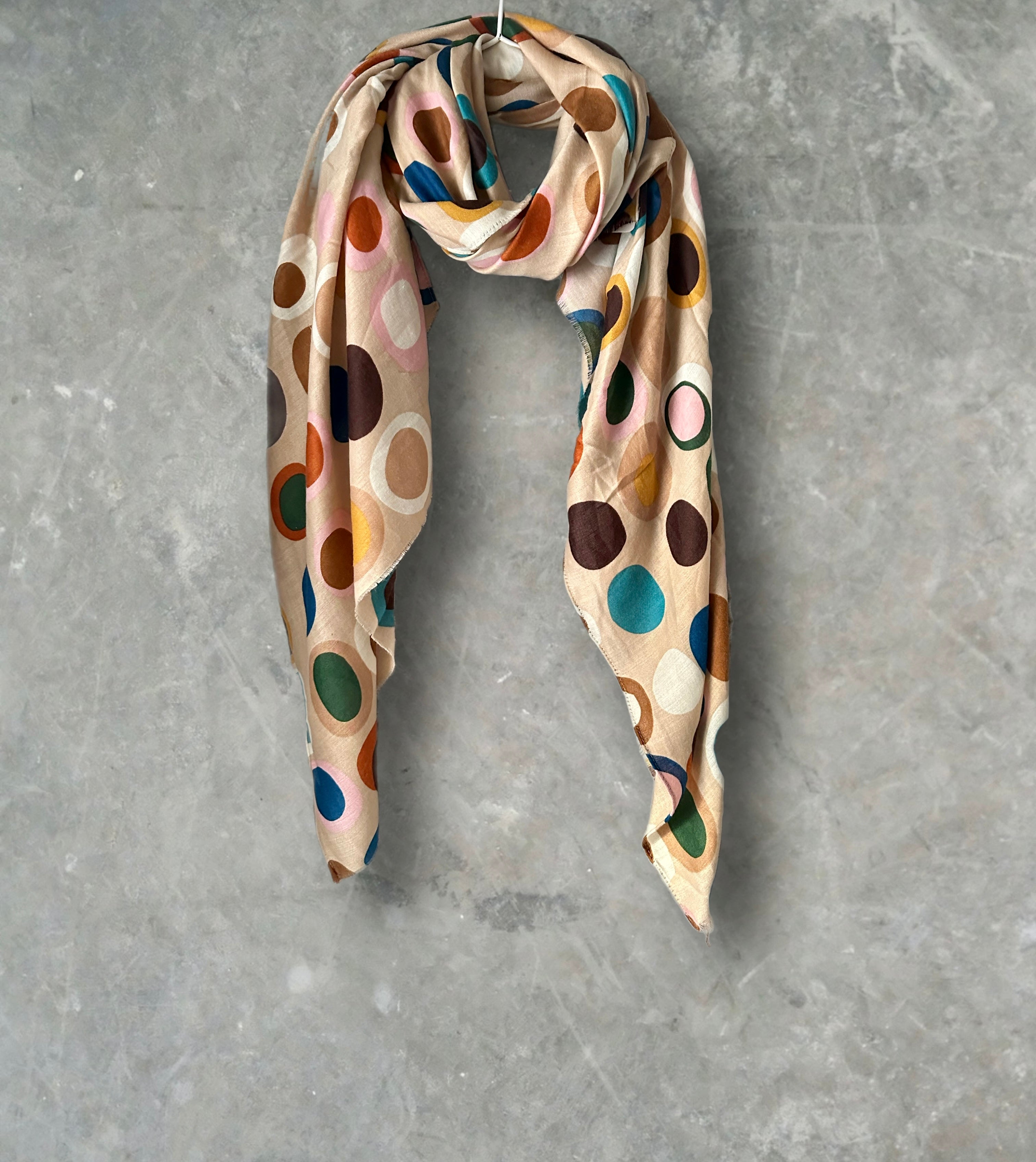 Multicolour Circle Pattern Beige Cotton Scarf