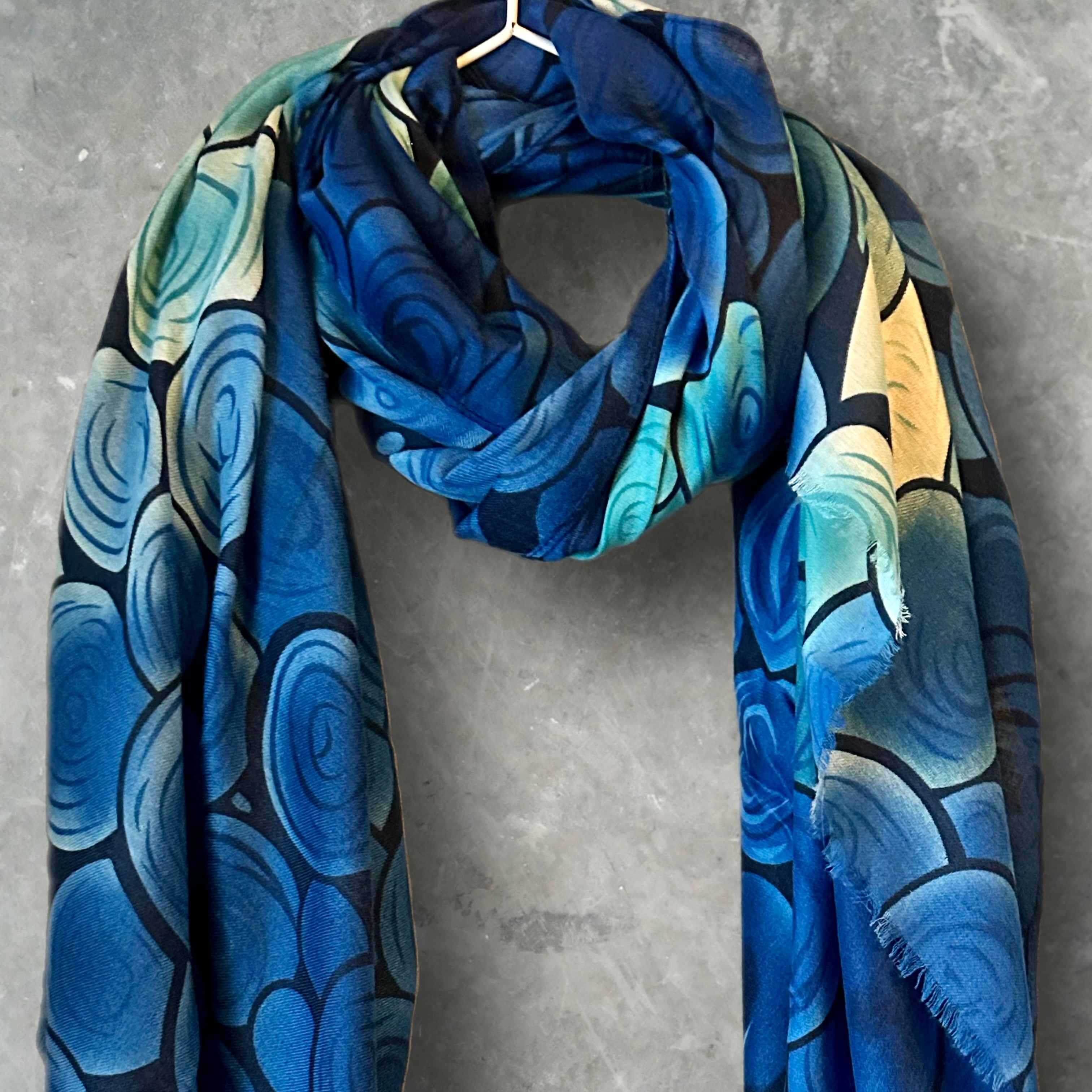 Seamless Bubbles Pattern Cotton Scarf in Blue.