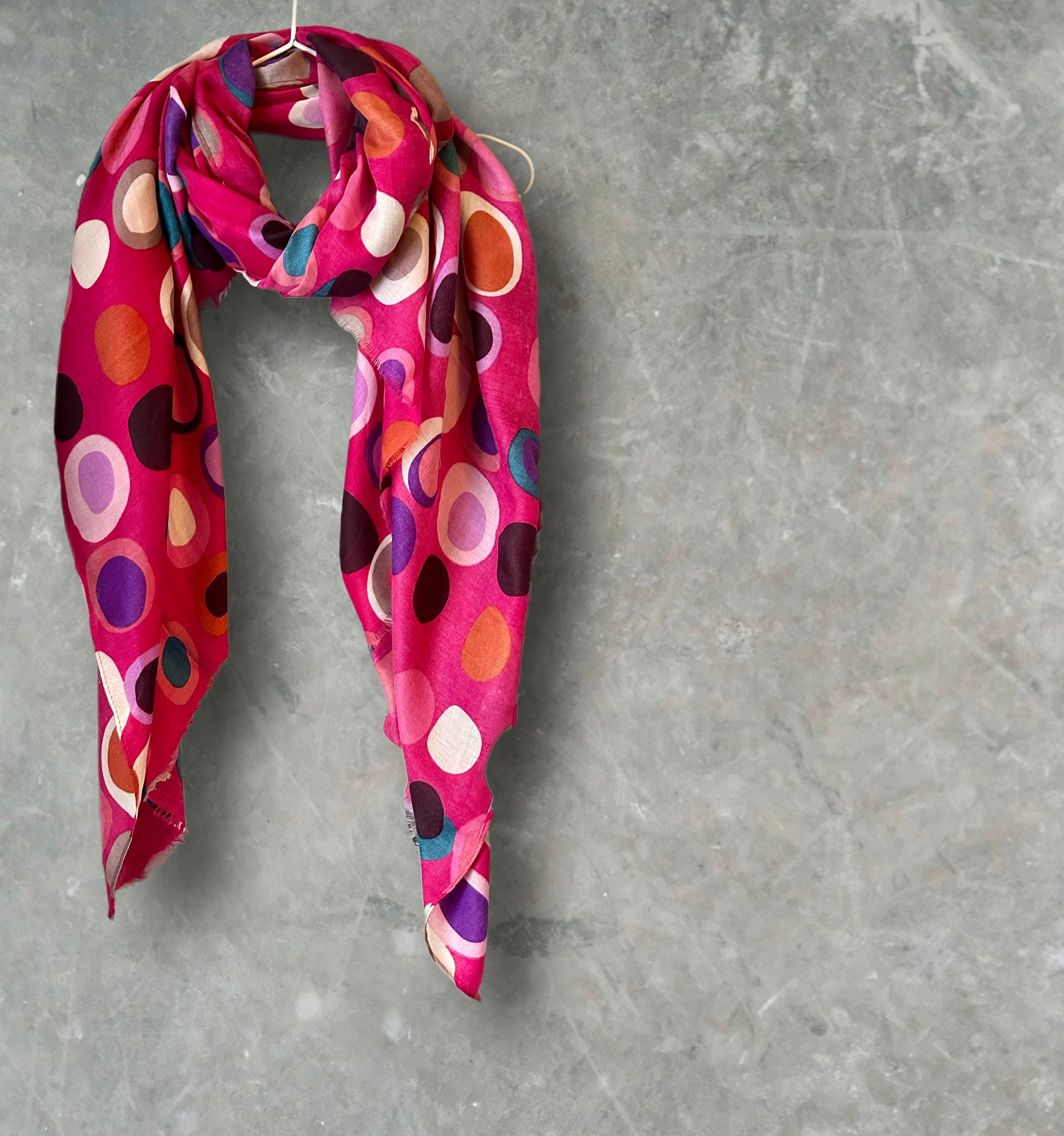 Multicolour Circle Pattern Fuchsia Pink Cotton Scarf