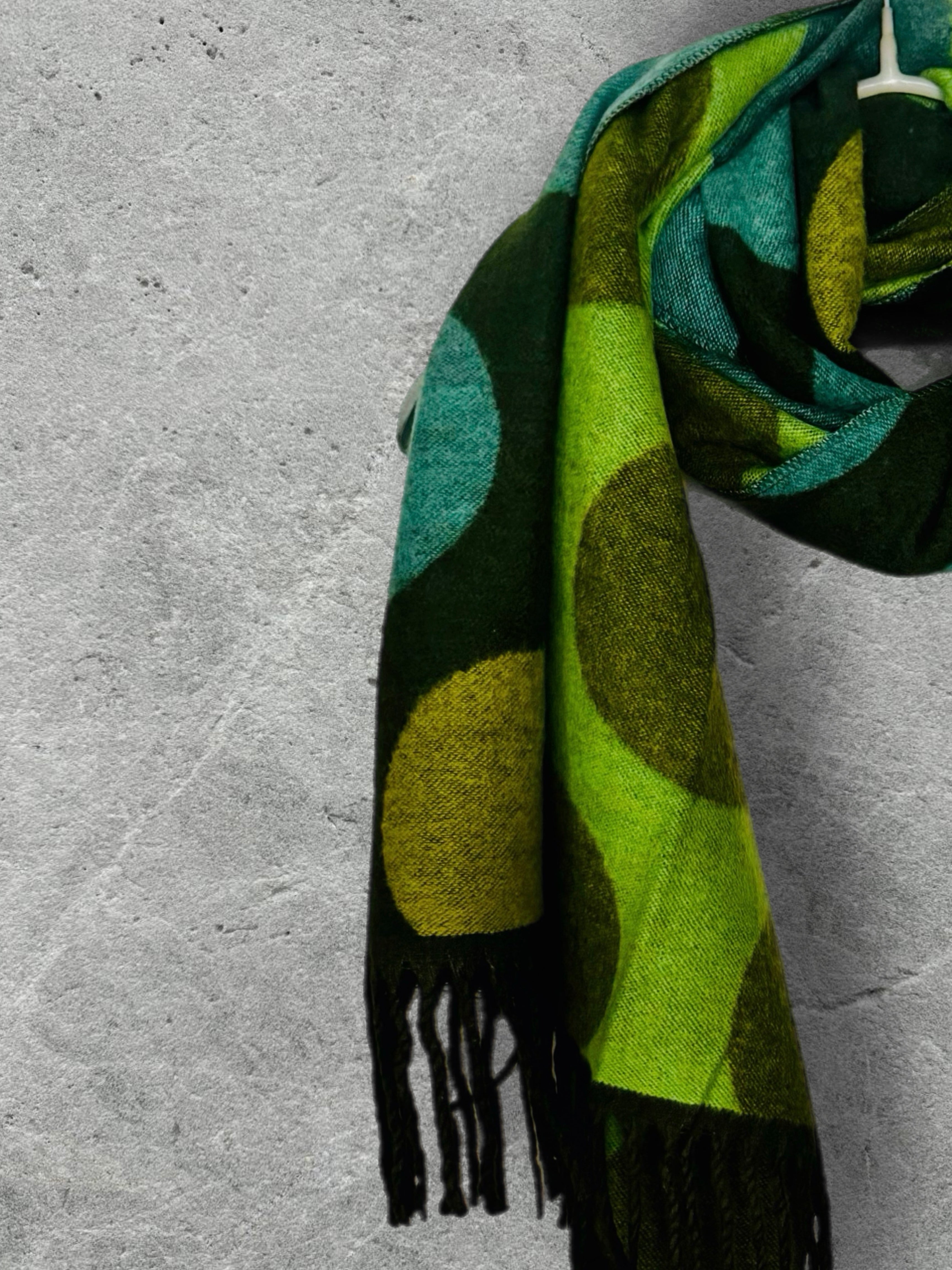 Bright Green Double-Sided Cashmere Winter Scarf with Polka Dots design