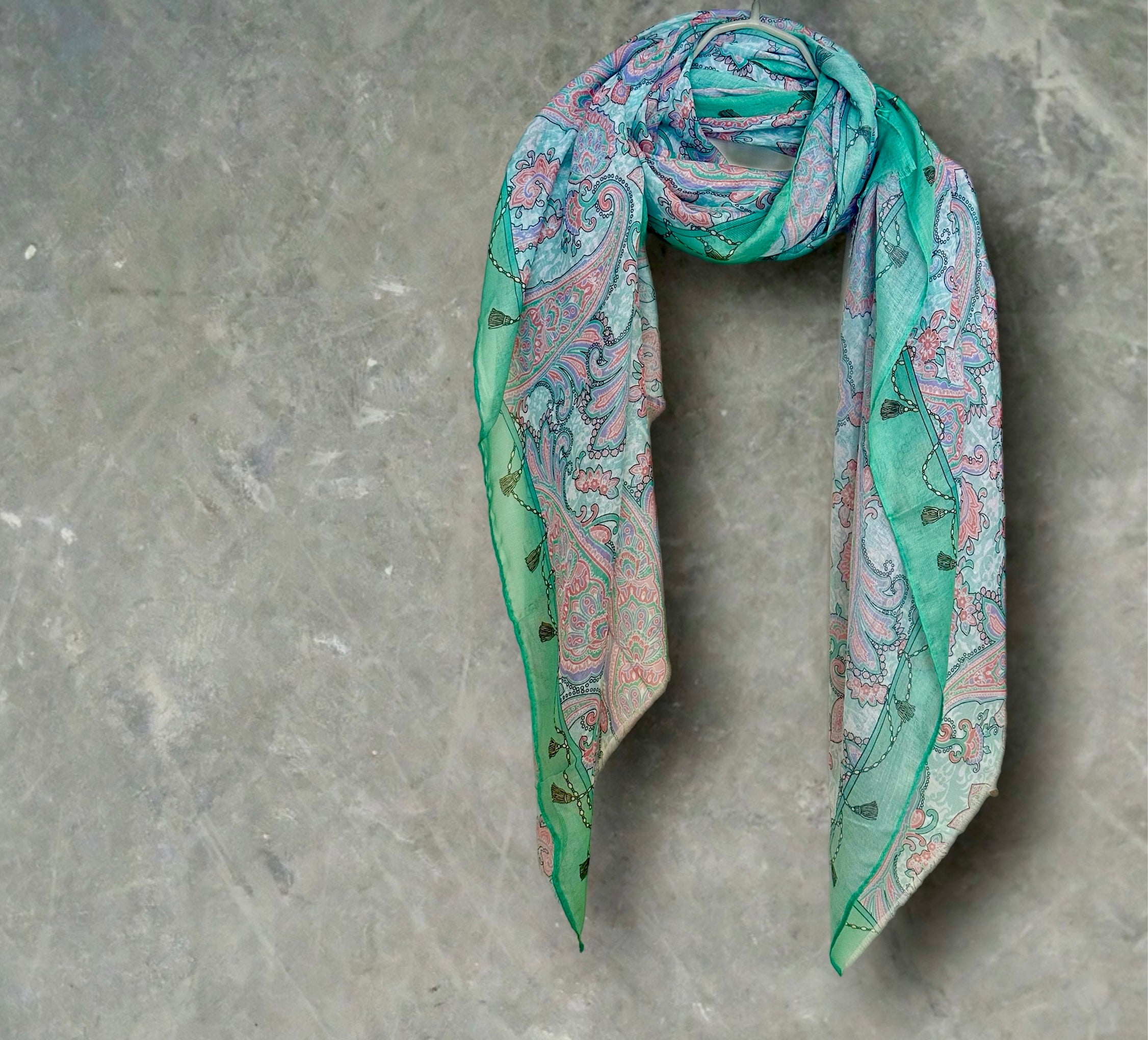 Light Green Paisley Pattern Cotton Scarf