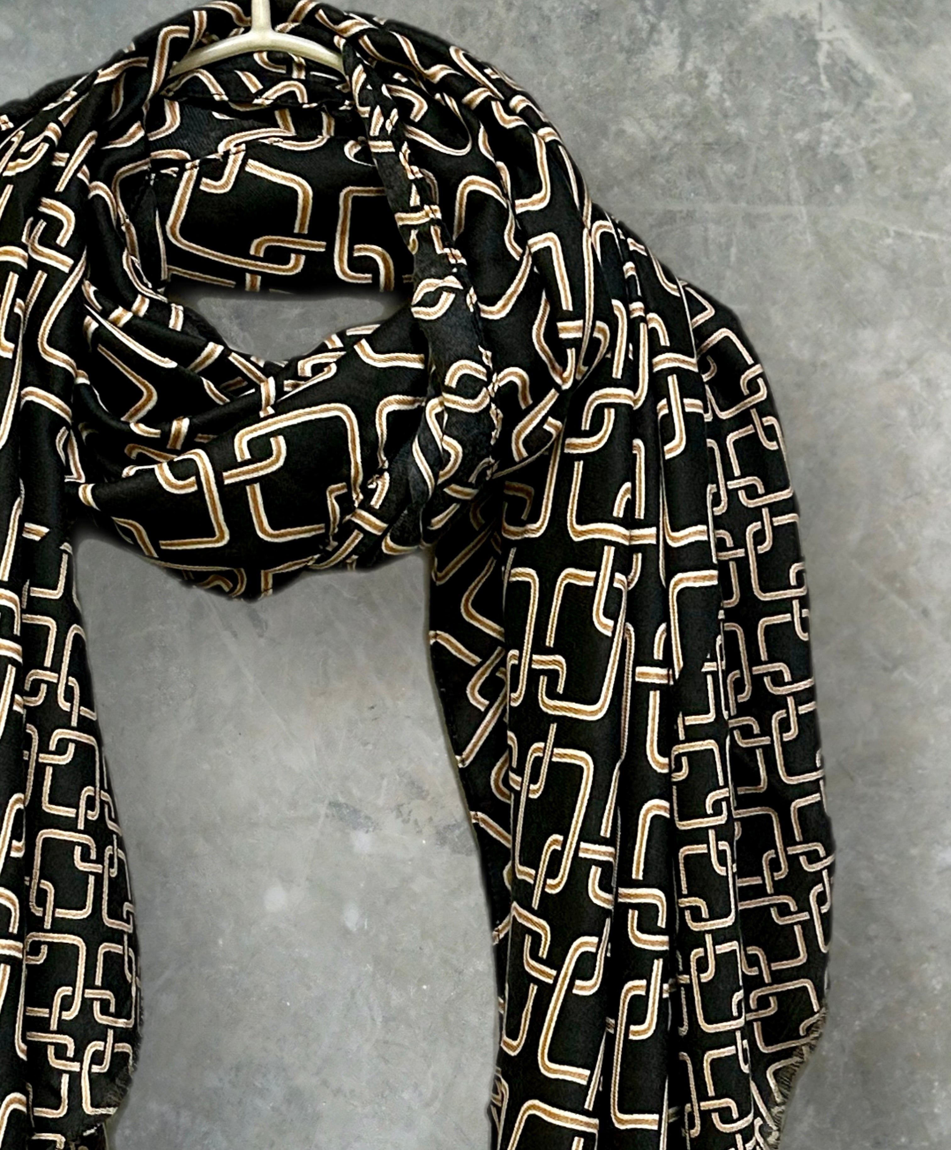 Stylish black Scarf Featuring Interlocking Design