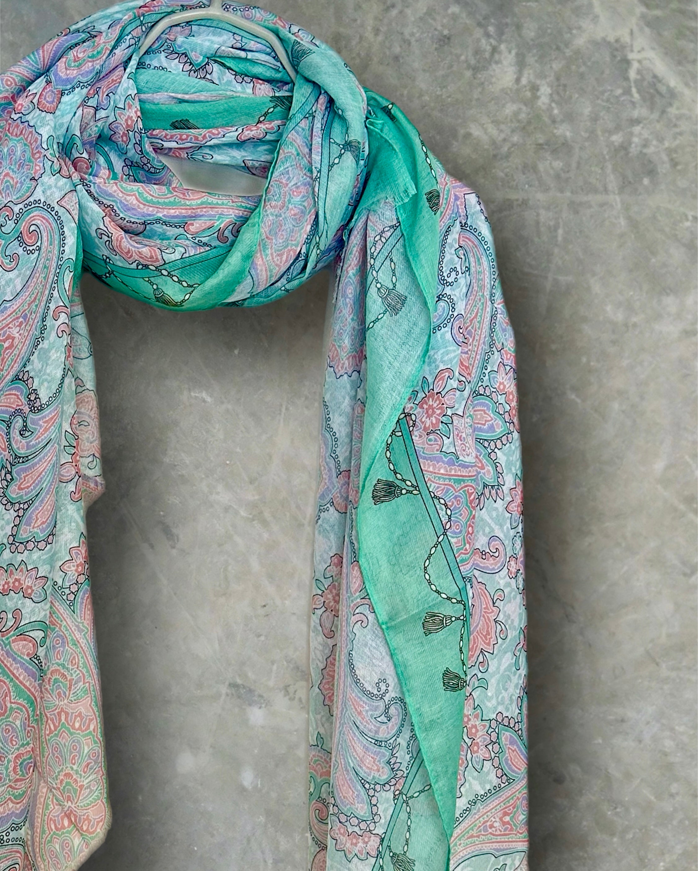 Light Green Paisley Pattern Cotton Scarf