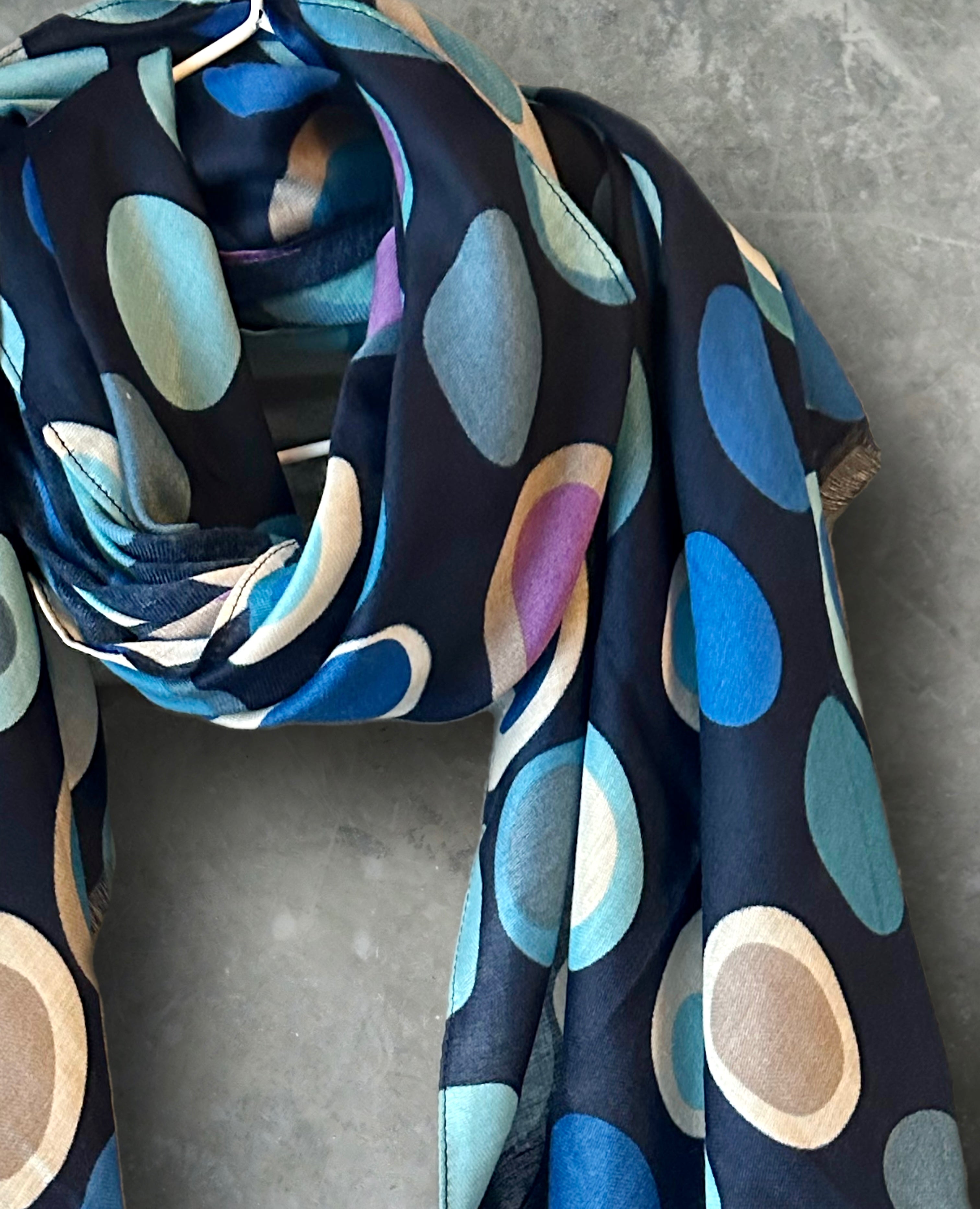 Multicolour Circle Pattern Blue Cotton Scarf