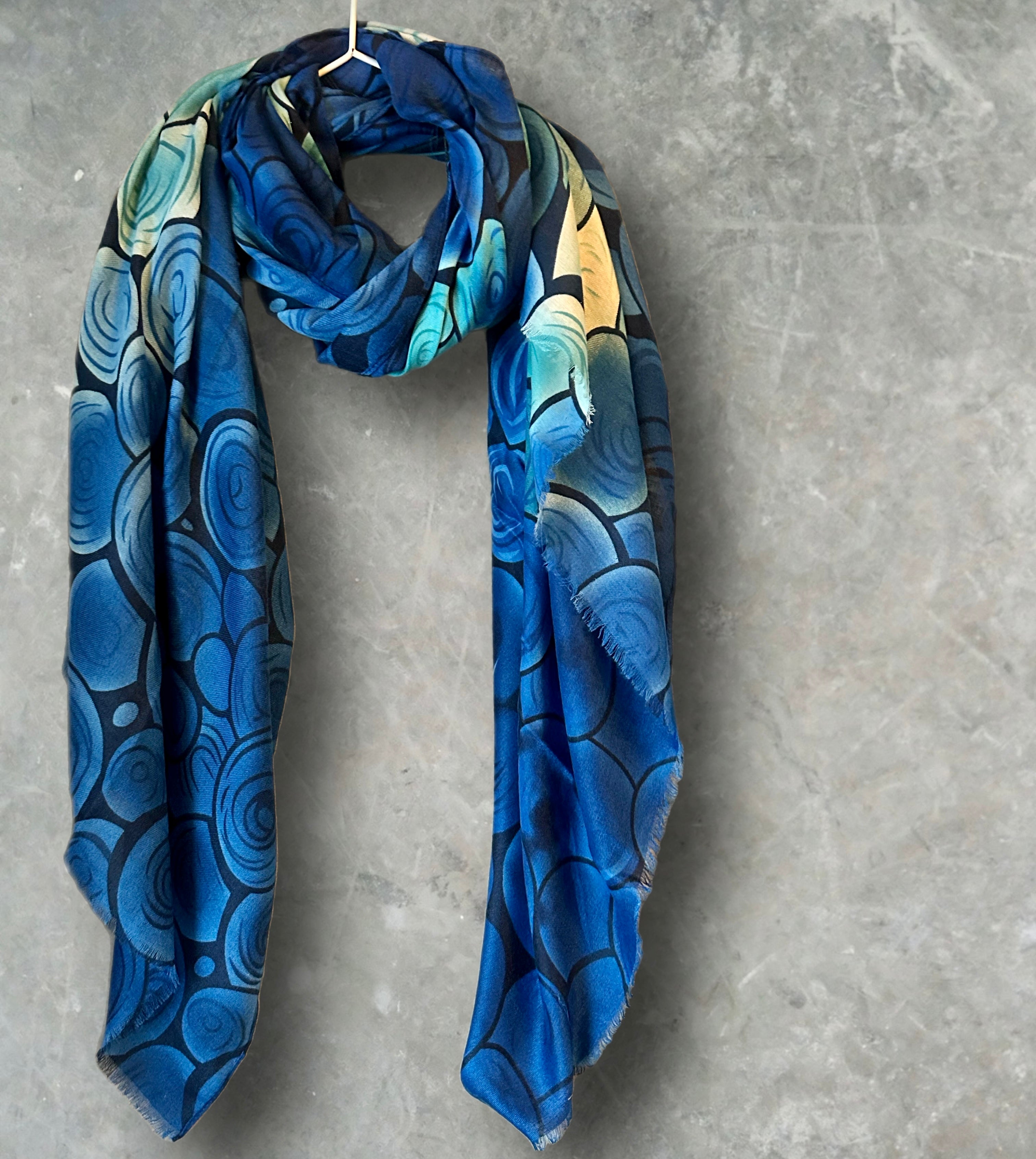 Seamless Bubbles Pattern Cotton Scarf in Blue.