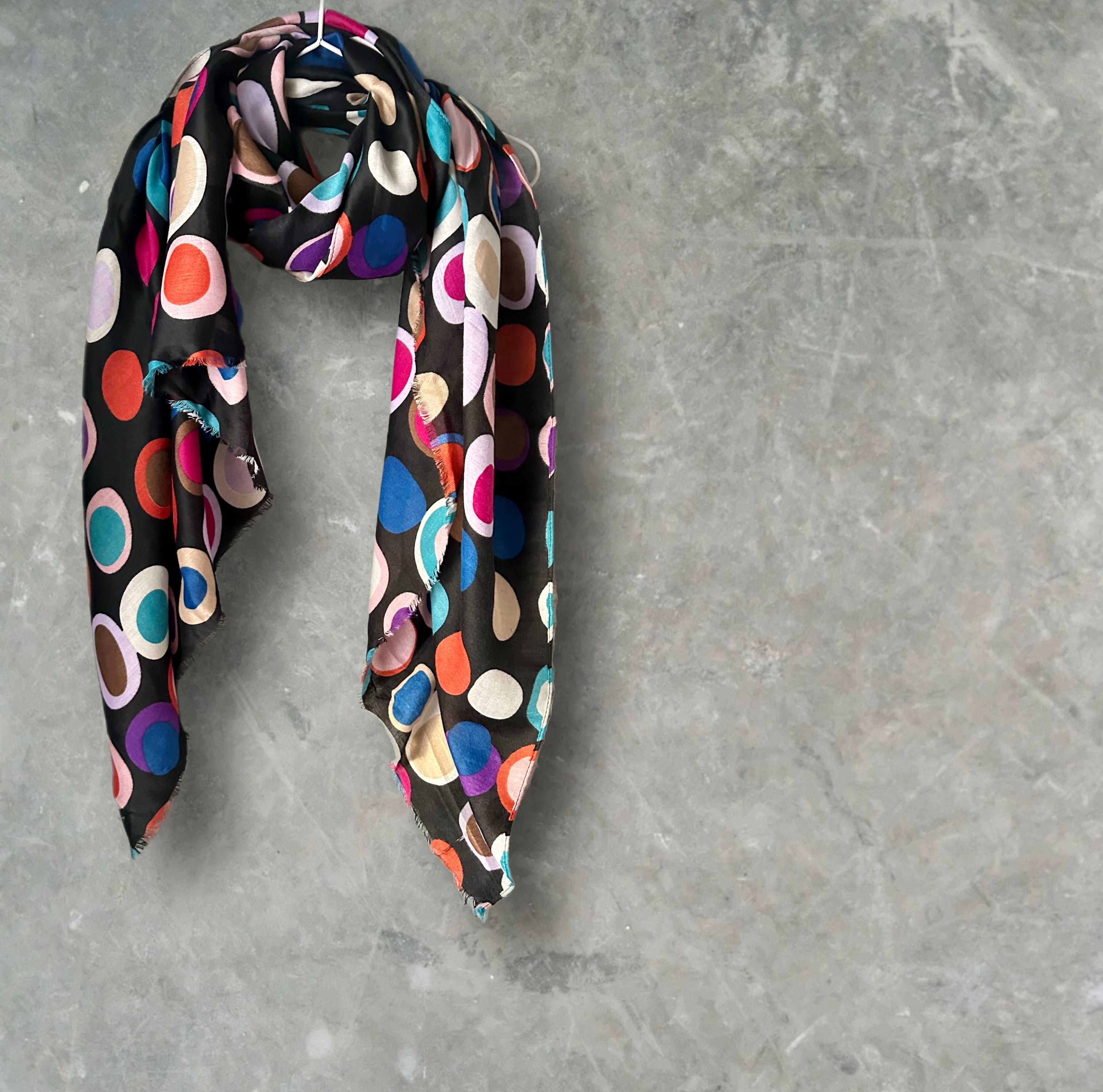 Multicolour Circle Pattern Black Cotton Scarf,Women Scarf