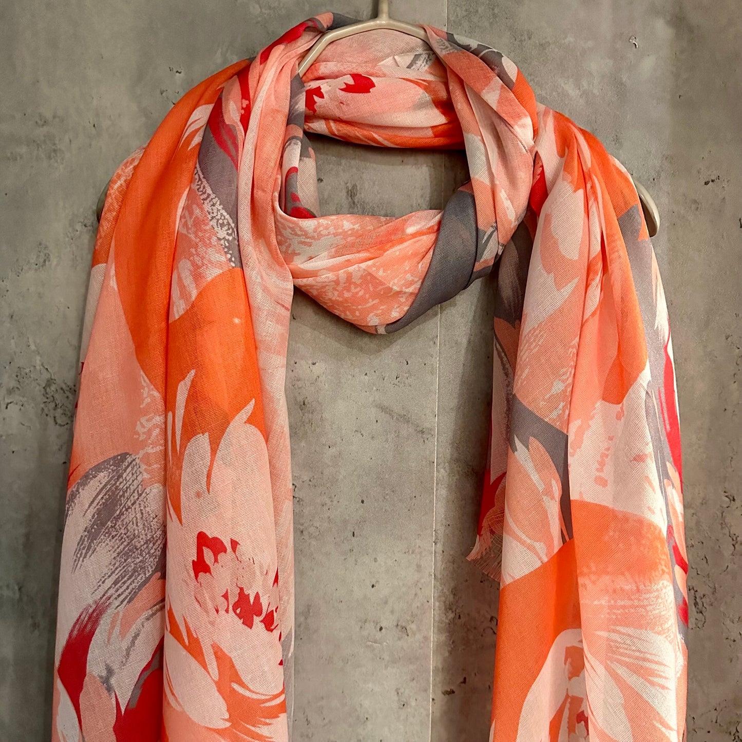 Orange Cotton Blend Scarf with Huge Flowers Pattern – An Elegant Gift for Mom and Her, Ideal for Birthday and Christmas Celebrations