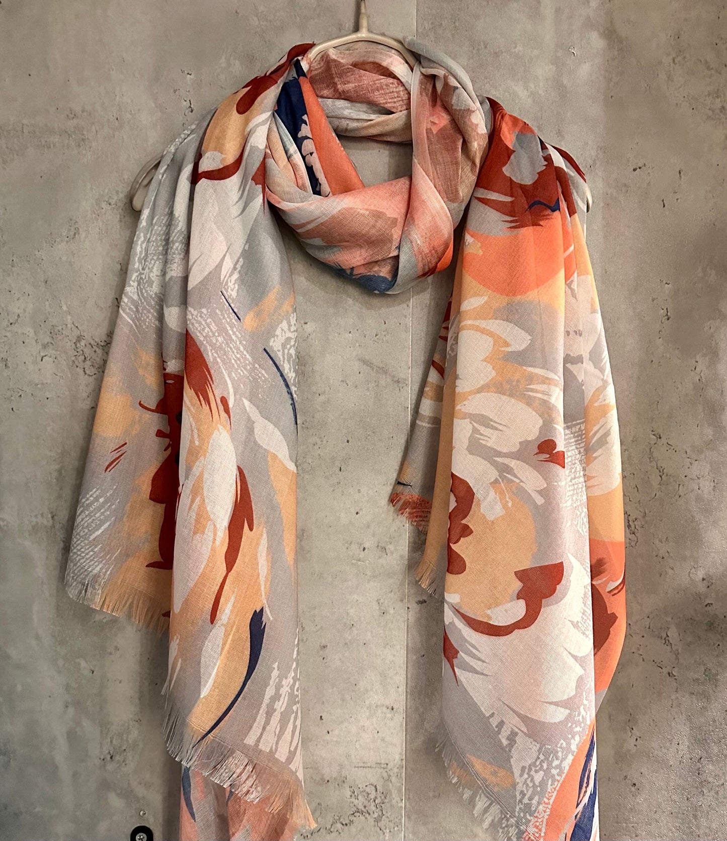 Beige Cotton Blend Scarf with Huge Flowers Pattern – An Elegant Gift for Mom and Her, Ideal for Birthday and Christmas Celebrations