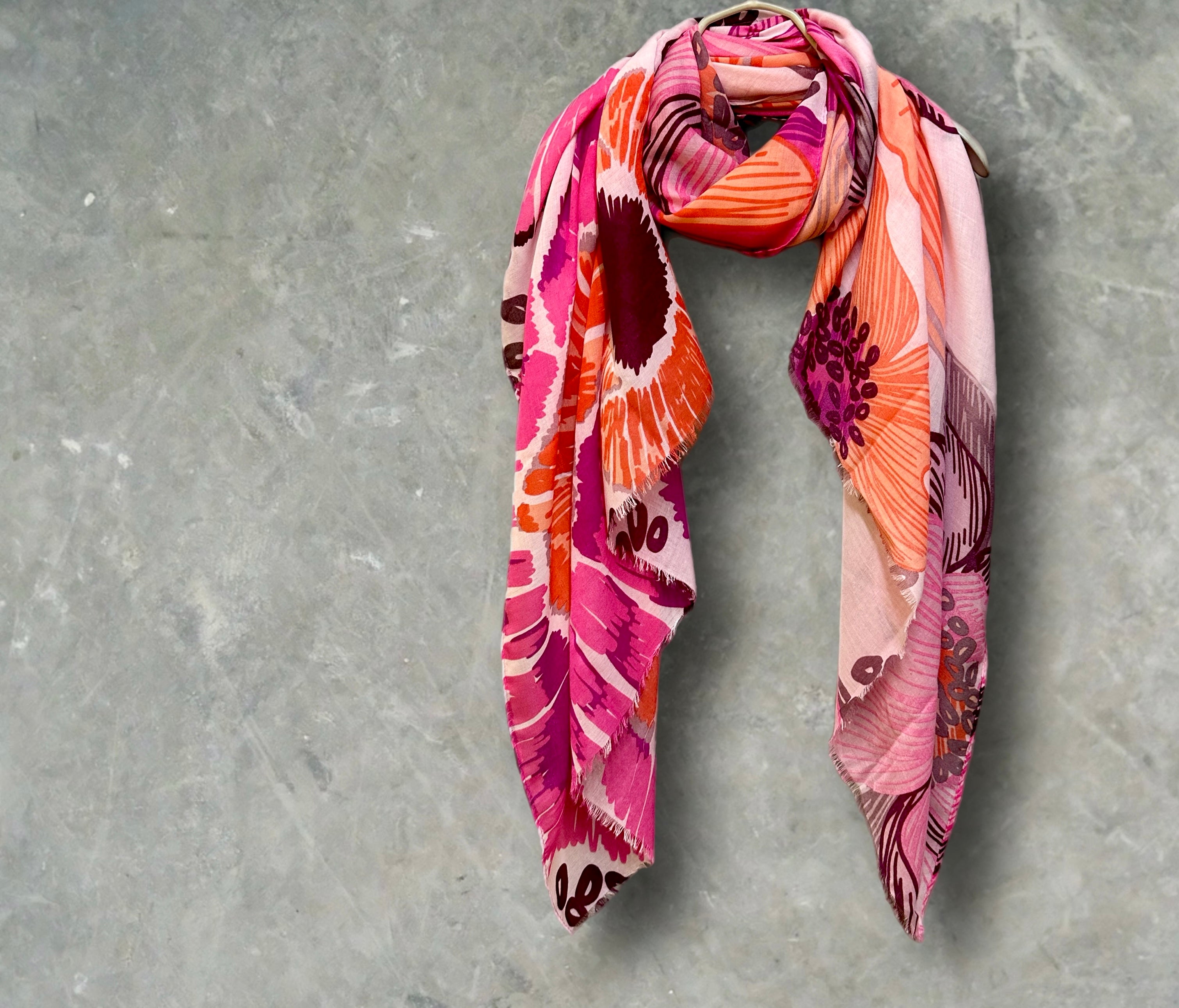 Stunning Pink Scarf Featuring Huge Sketched Flowers
