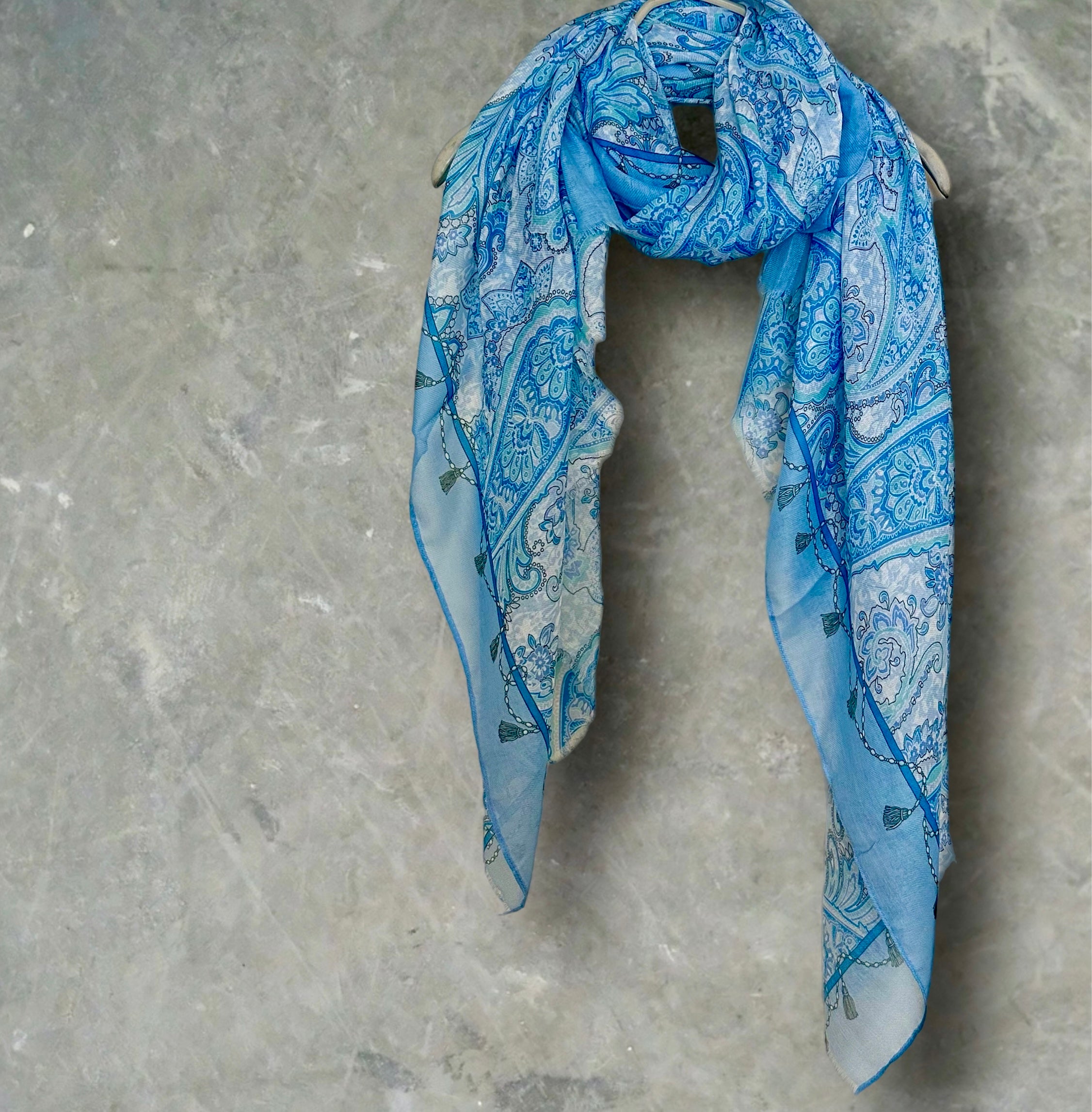 Light Blue Paisley Pattern Cotton Scarf