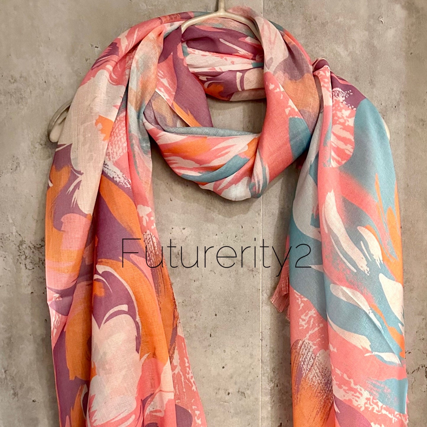 Pink Cotton Blend Scarf with Huge Flowers Pattern – An Elegant Gift for Mom and Her, Ideal for Birthday and Christmas Celebrations
