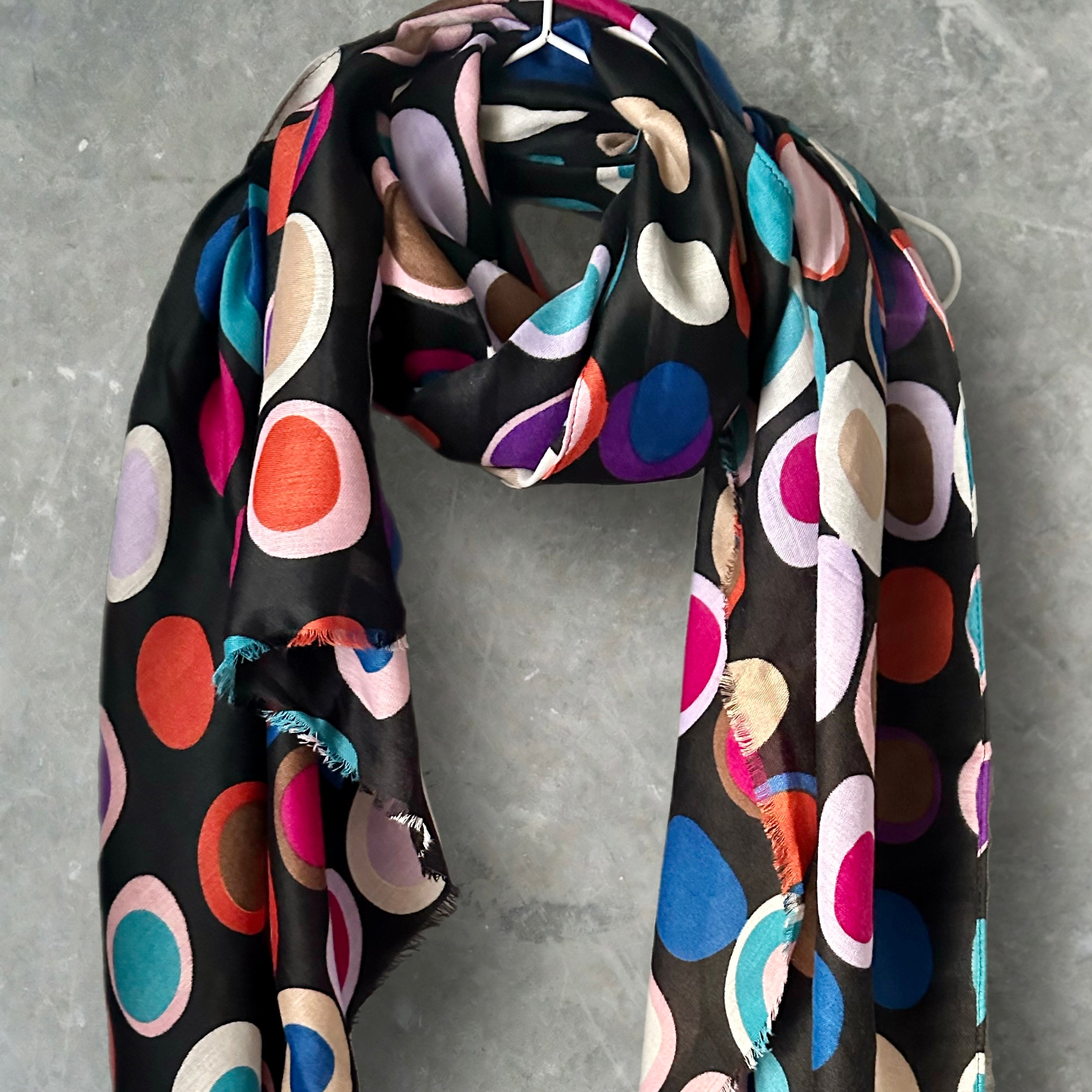 Multicolour Circle Pattern Black Cotton Scarf,Women Scarf