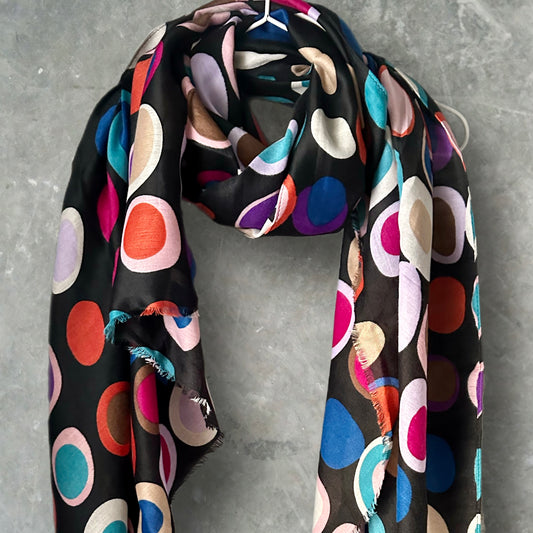 Multicolour Circle Pattern Black Cotton Scarf,Women Scarf,Autumn Winter Scarf,Gifts for Her,Mom,Gifts for Birthday,Christmas