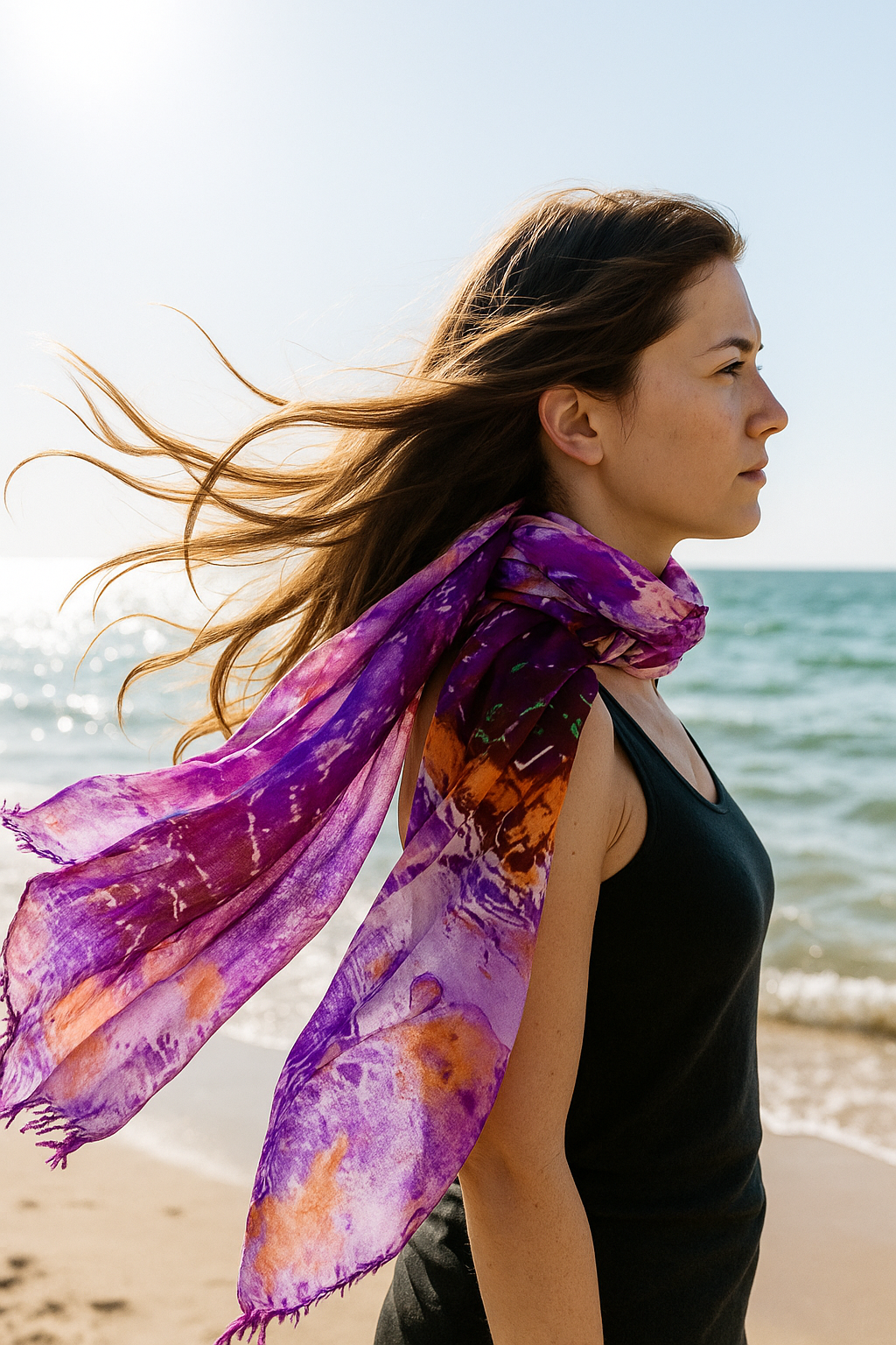 Luxury Silk Scarf with Abstract Art Print in Purple Tones,Handmade Women’s Wrap for All Season,Great Gifts for Her,Mom,Birthday or Christmas