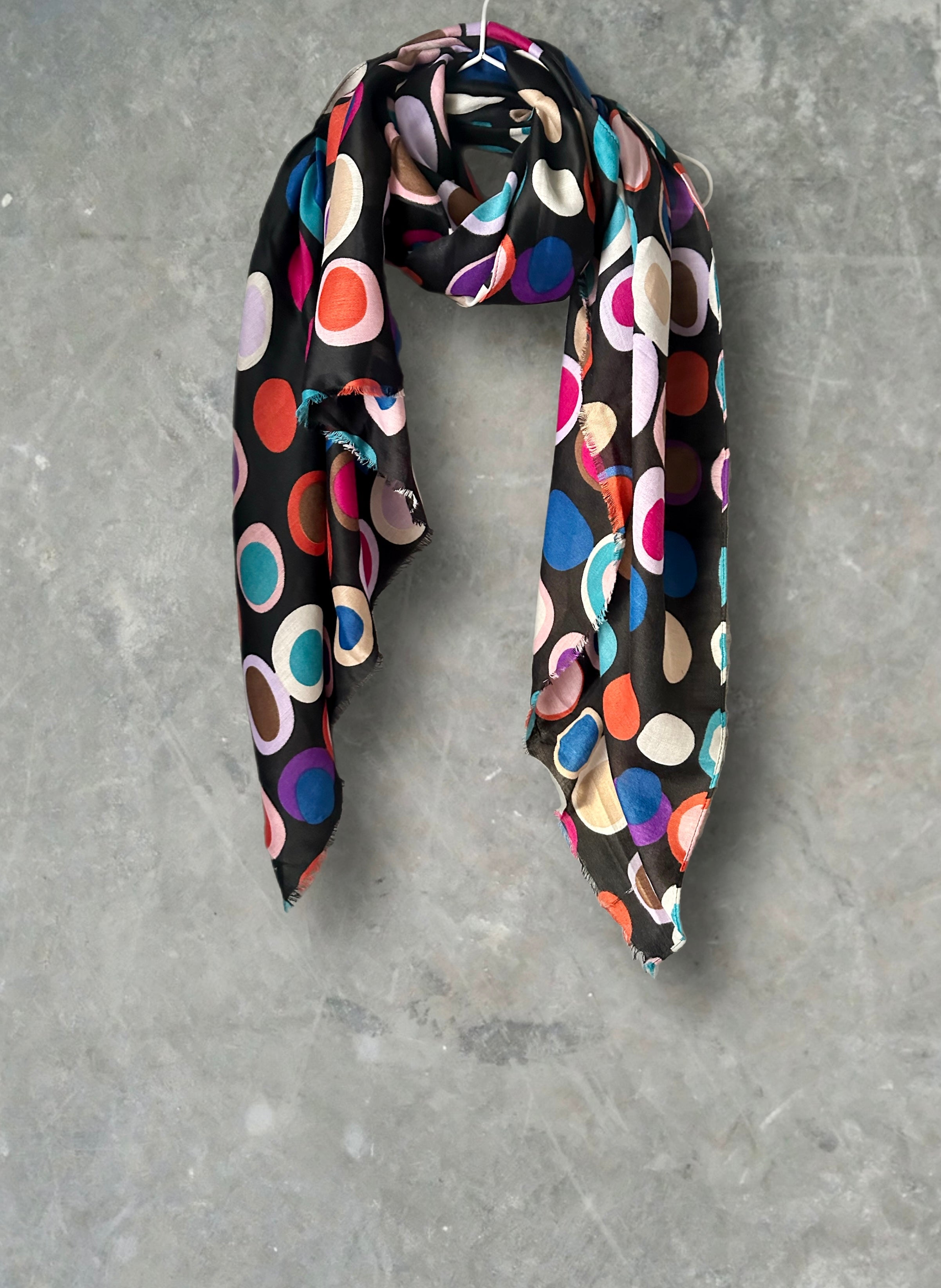 Multicolour Circle Pattern Black Cotton Scarf,Women Scarf