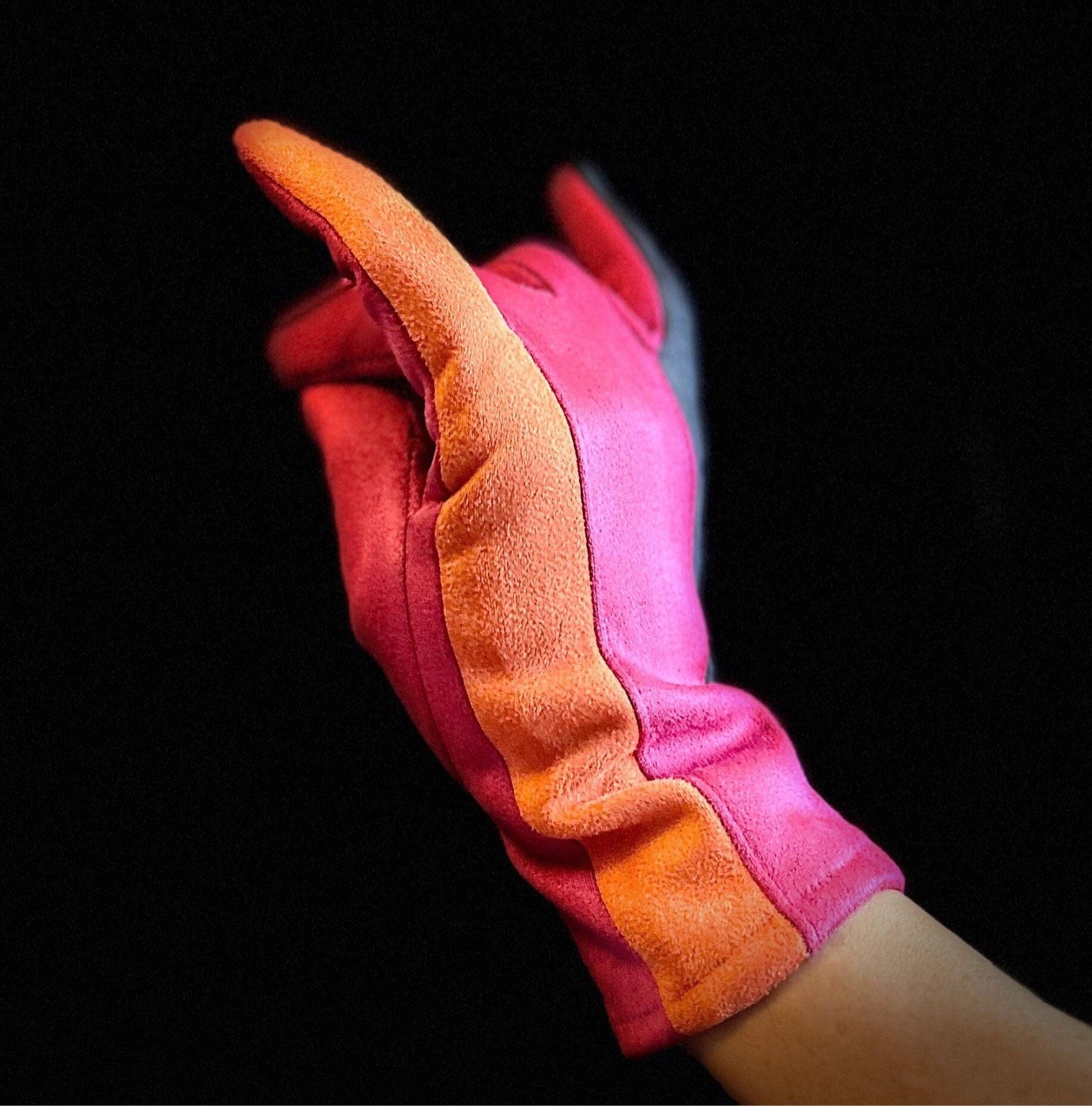 The Tri-Color Glove in Pink,Orange, and Grey
