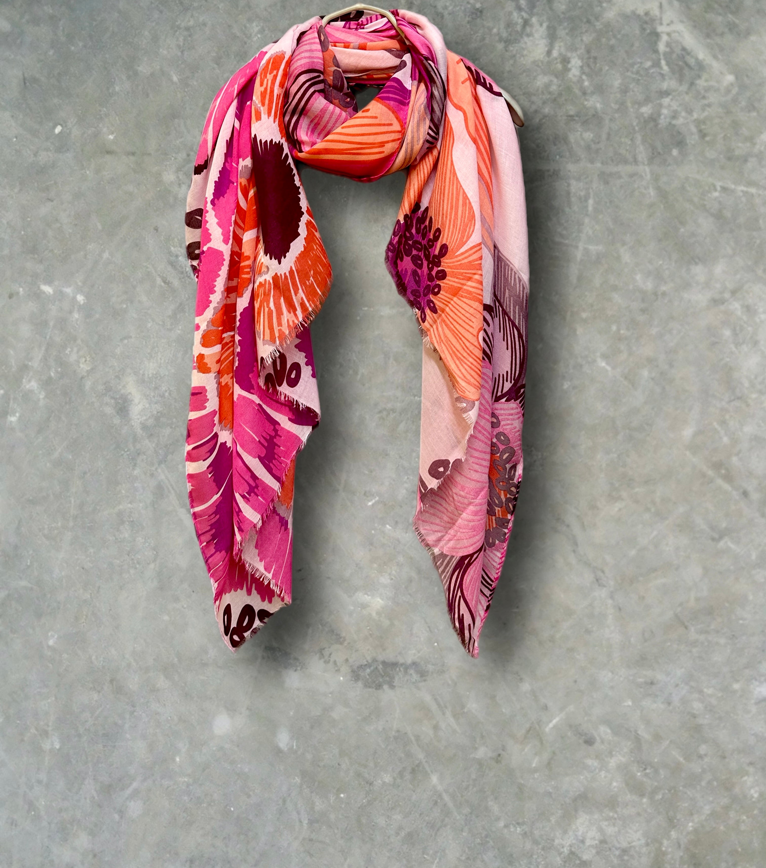 Stunning Pink Scarf Featuring Huge Sketched Flowers