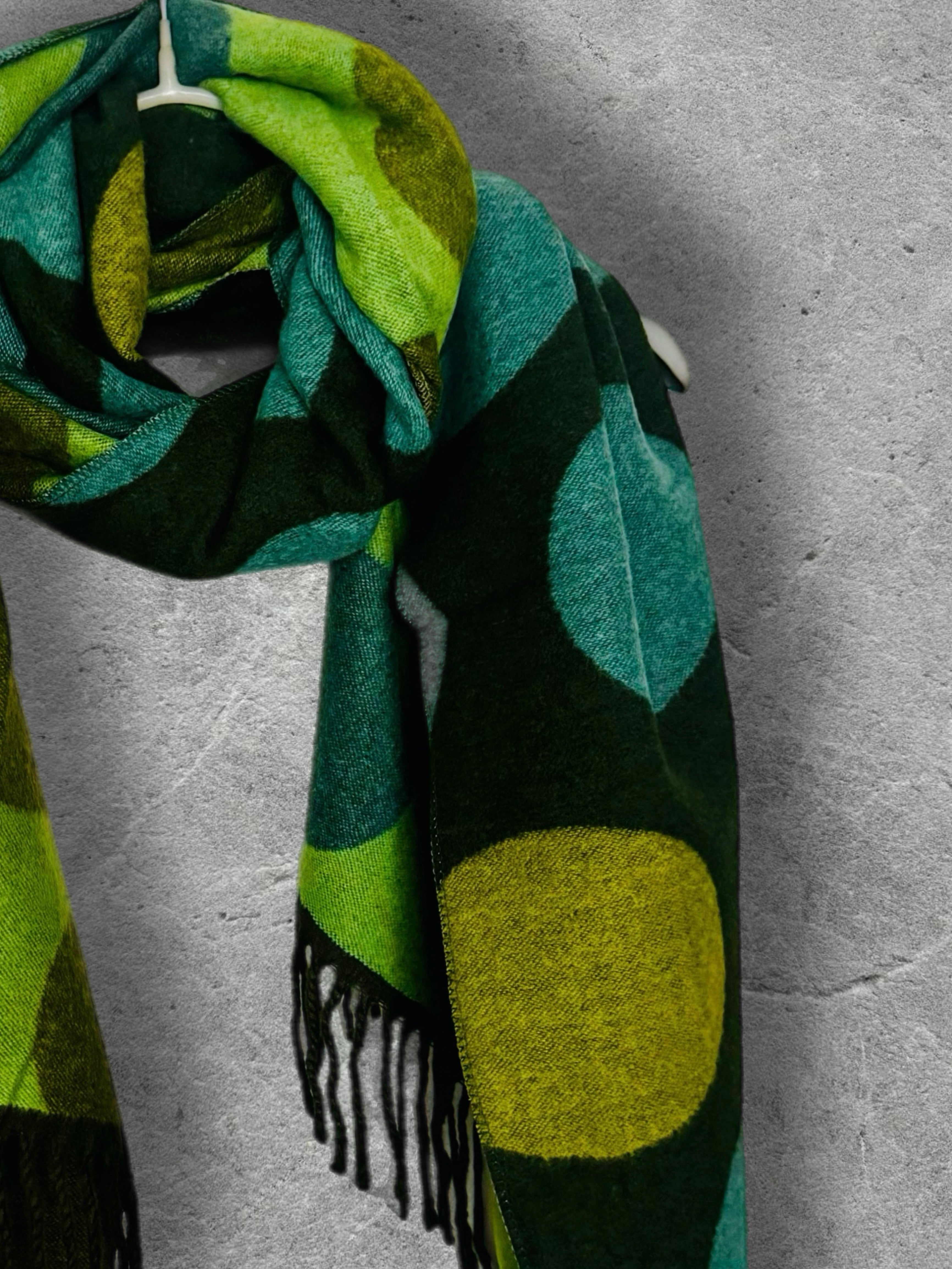 Bright Green Double-Sided Cashmere Winter Scarf with Polka Dots design
