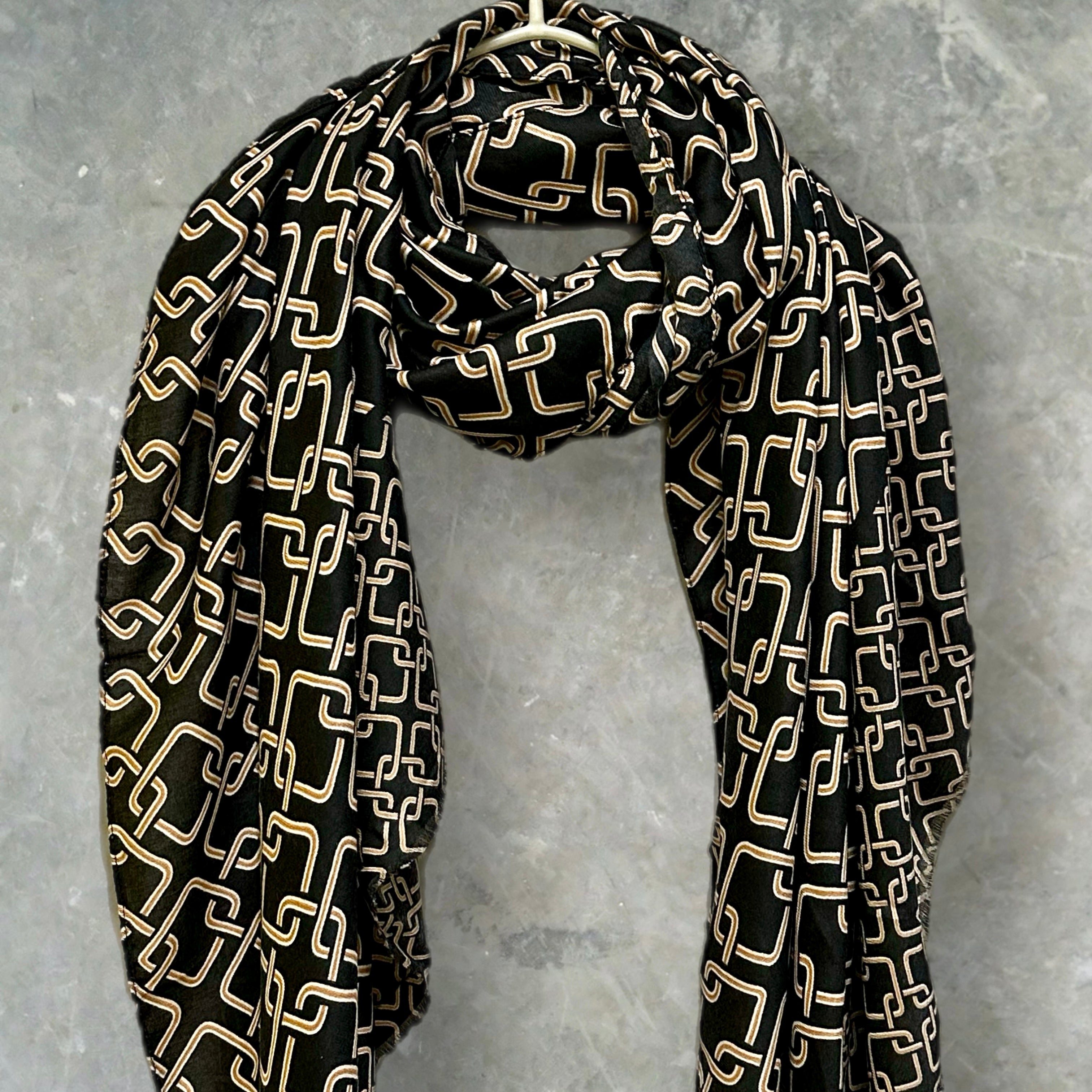 Stylish black Scarf Featuring Interlocking Design