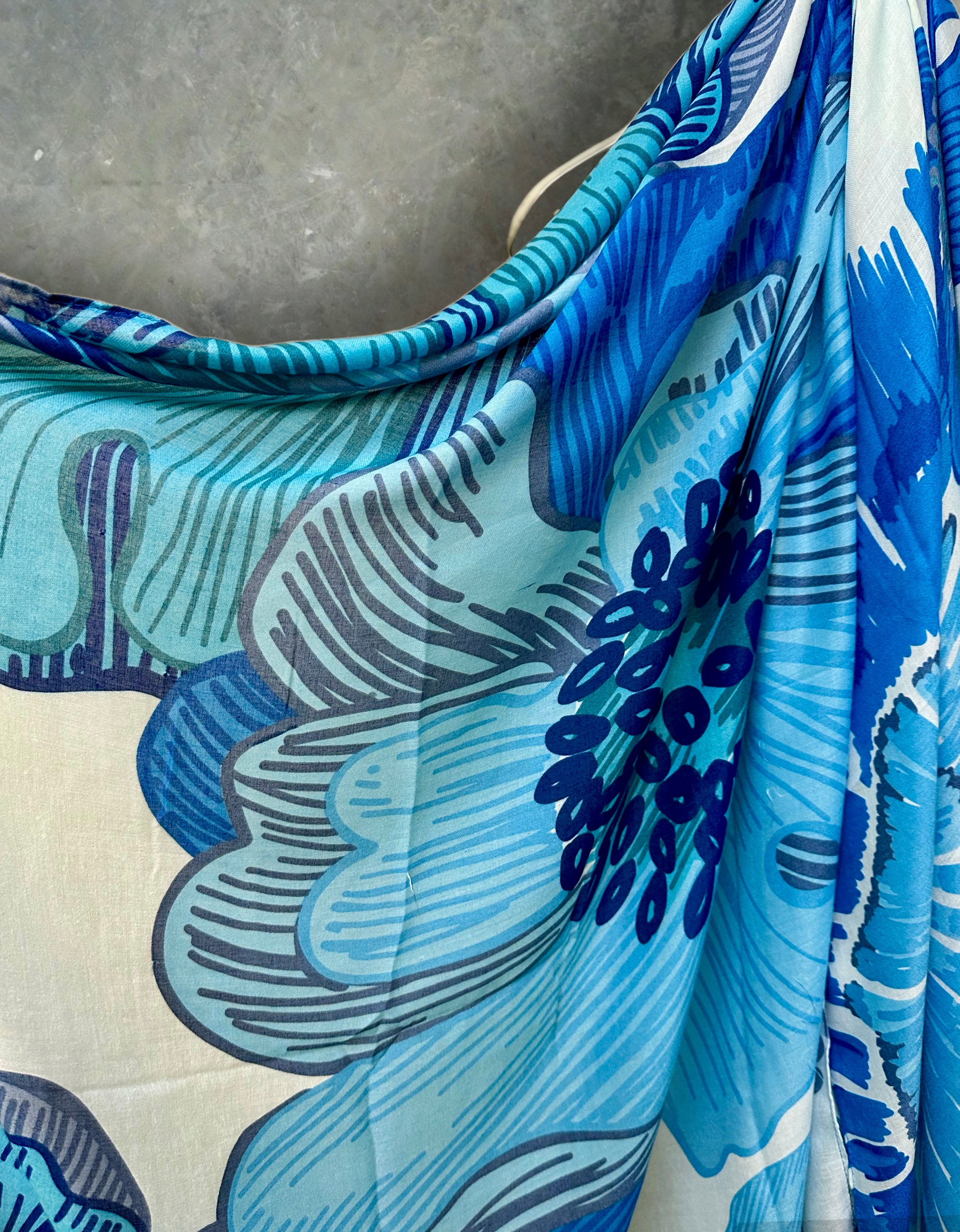 Stunning Blue Scarf Featuring Huge Sketched Flowers