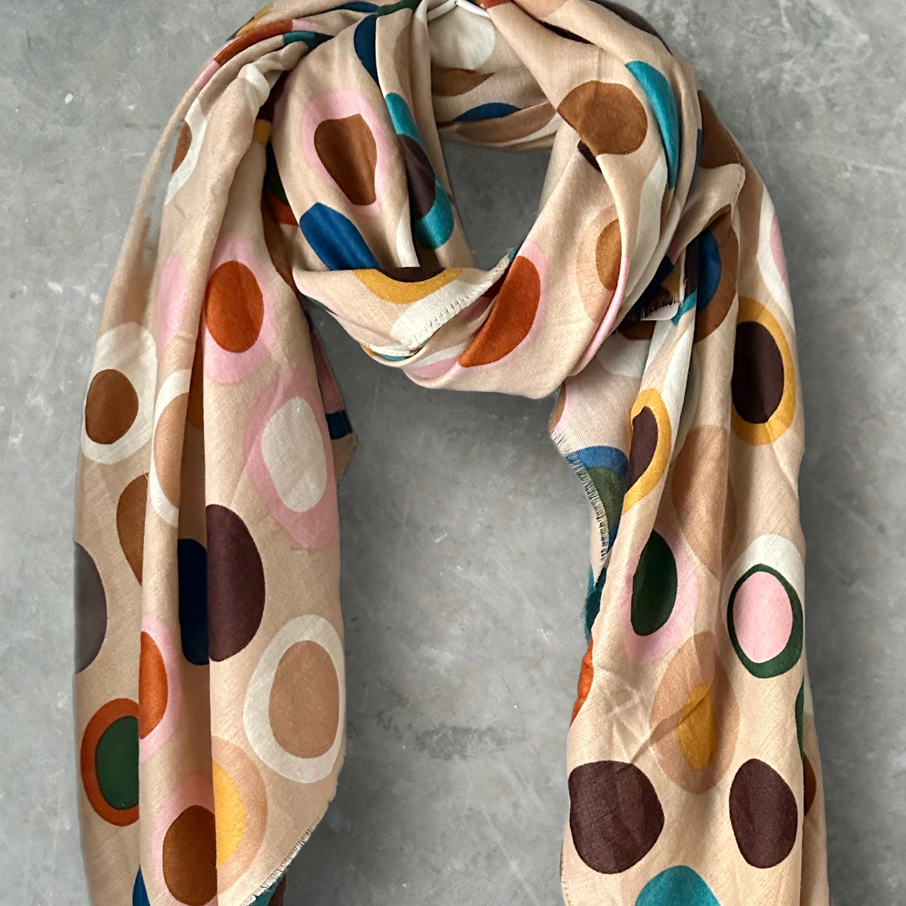 Multicolour Circle Pattern Beige Cotton Scarf