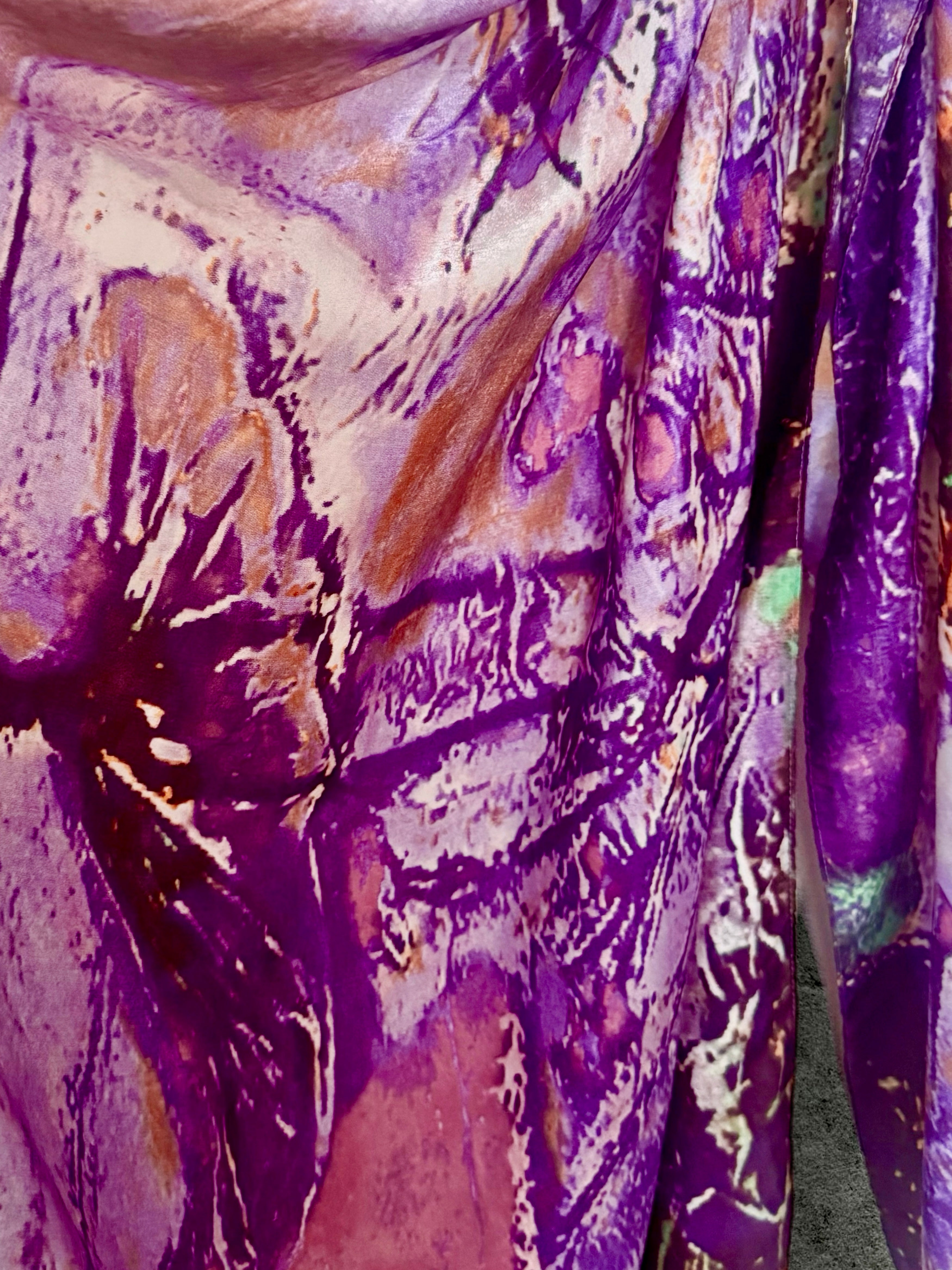Luxury Silk Scarf with Abstract Art Print in Purple Tones,Handmade Women’s Wrap for All Season,Great Gifts for Her,Mom,Birthday or Christmas