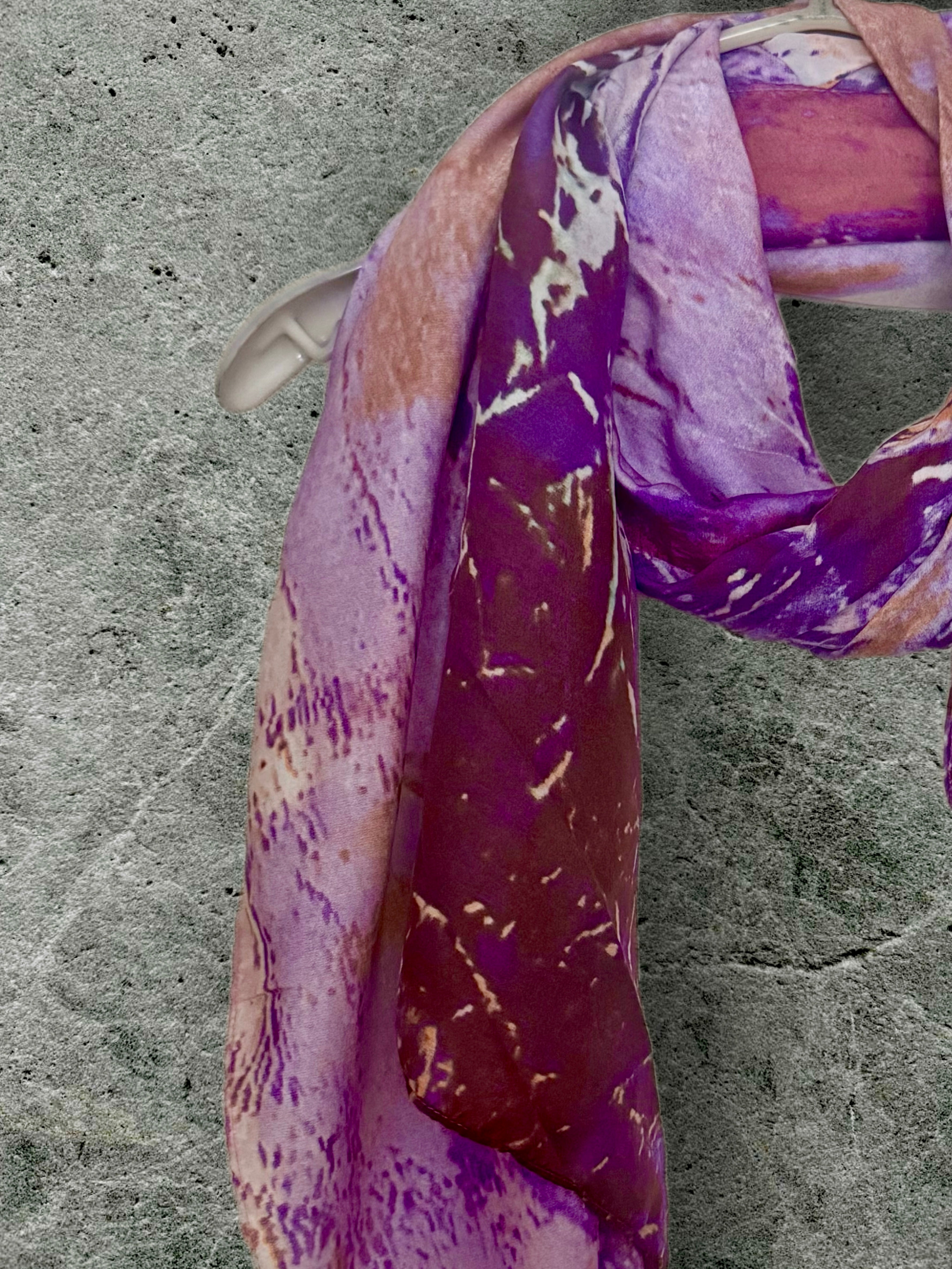 Luxury Silk Scarf with Abstract Art Print in Purple Tones,Handmade Women’s Wrap for All Season,Great Gifts for Her,Mom,Birthday or Christmas