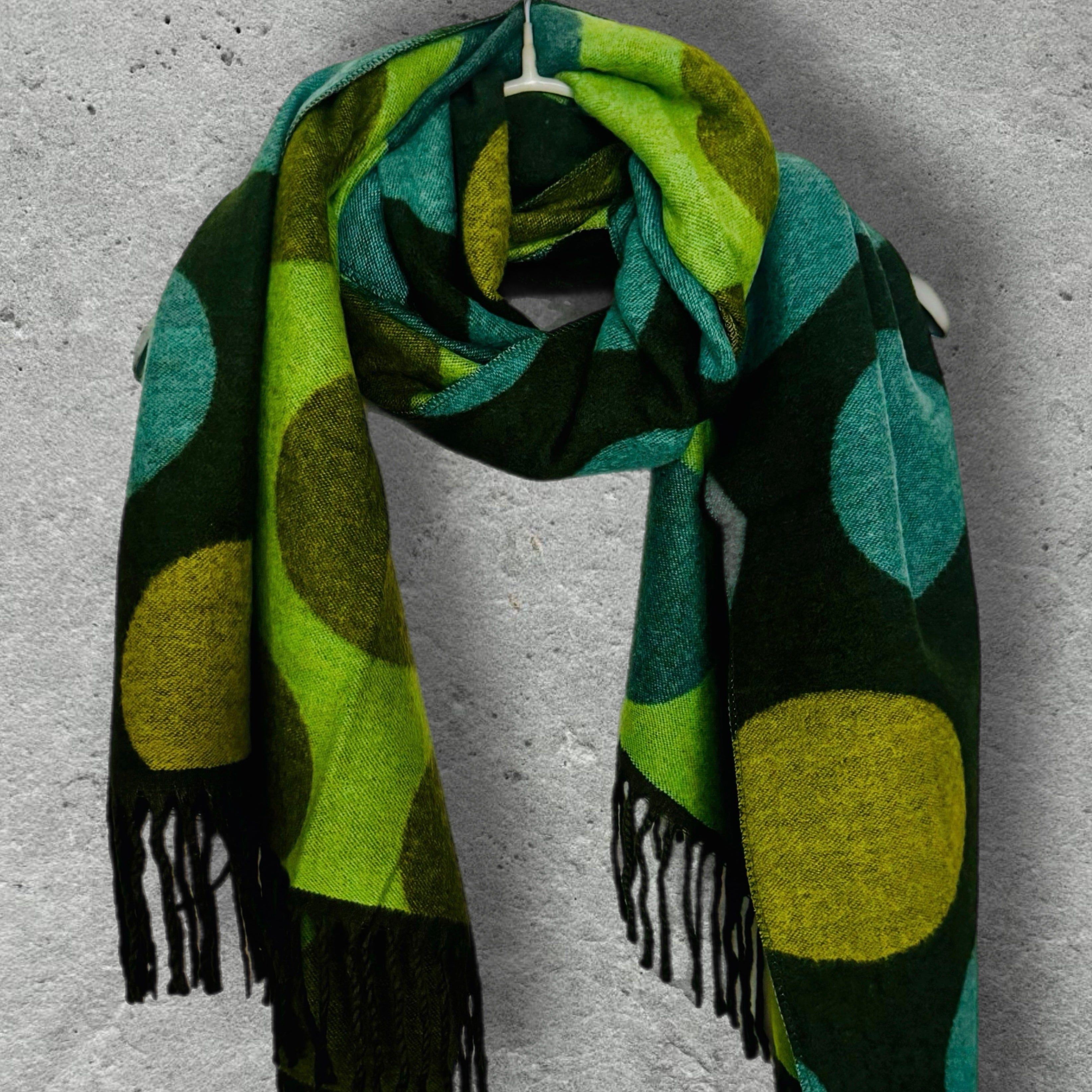 Bright Green Double-Sided Cashmere Winter Scarf with Polka Dots design