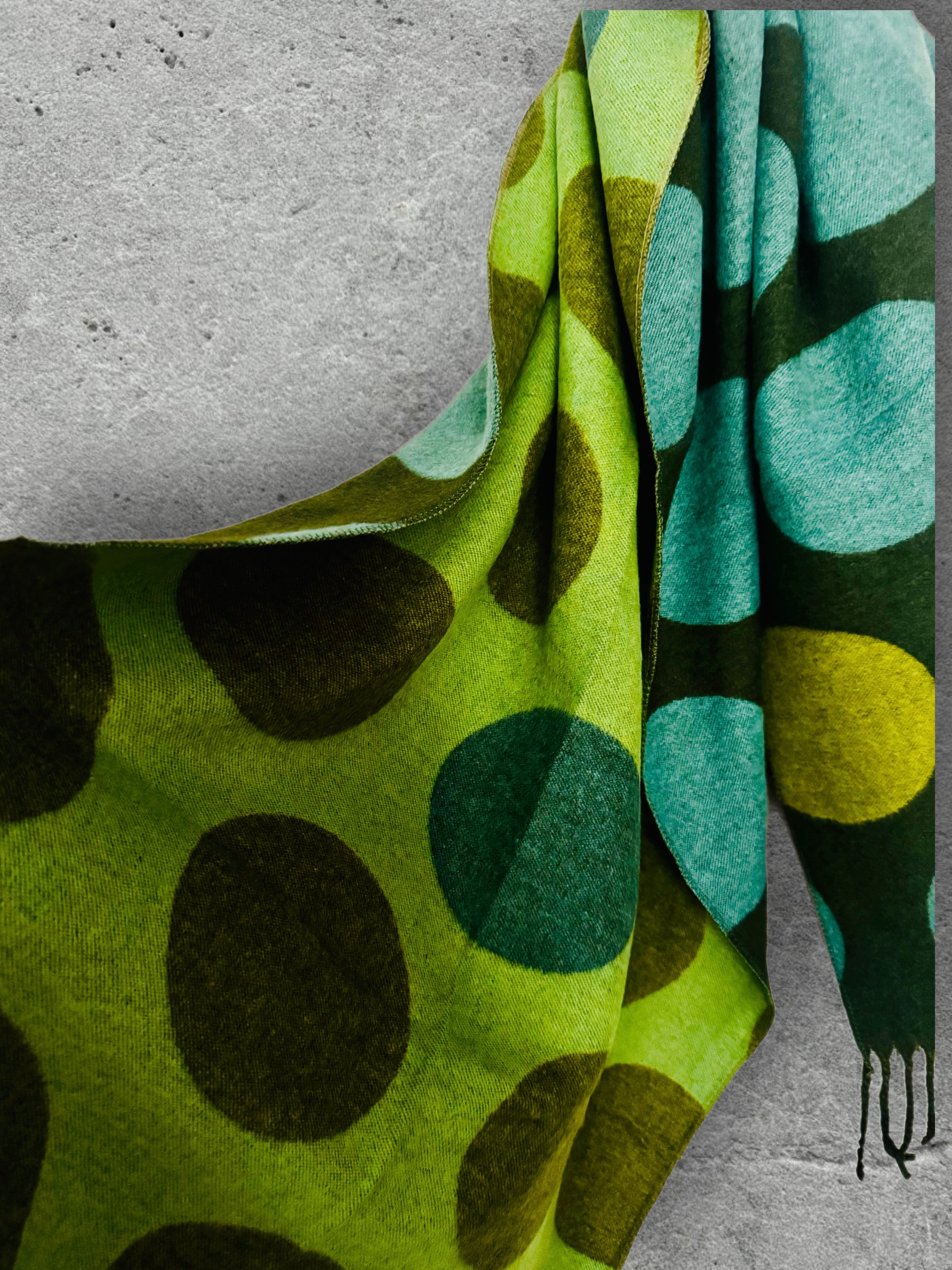 Bright Green Double-Sided Cashmere Winter Scarf with Polka Dots design