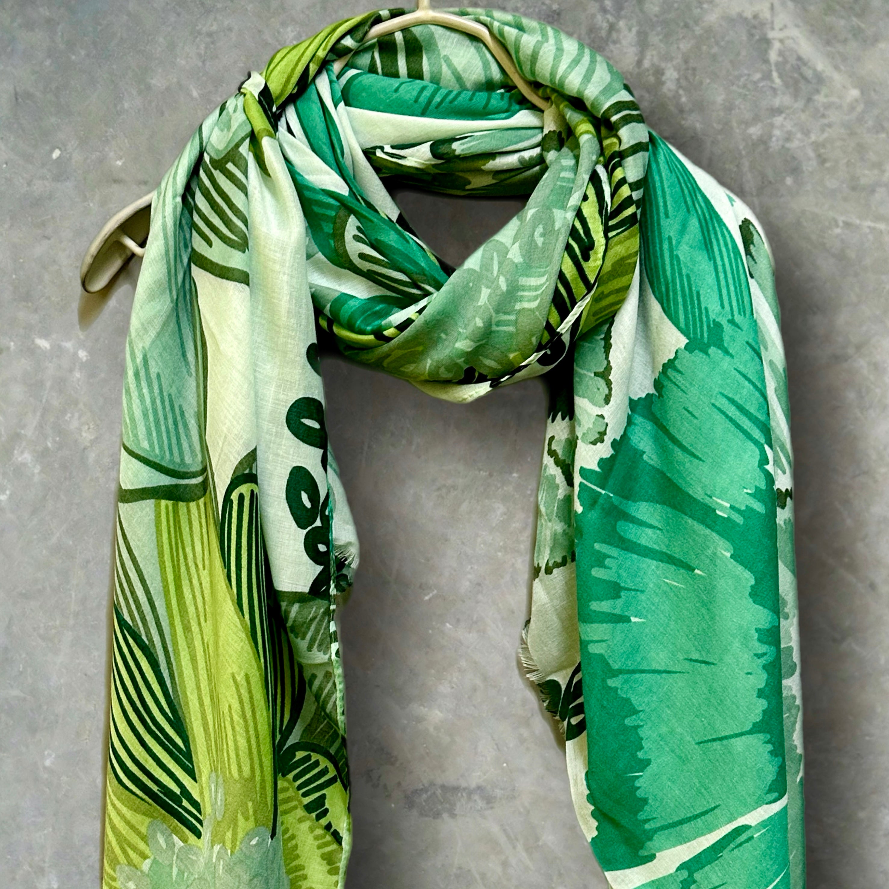 Stunning Green Scarf Featuring Huge Sketched Flowers
