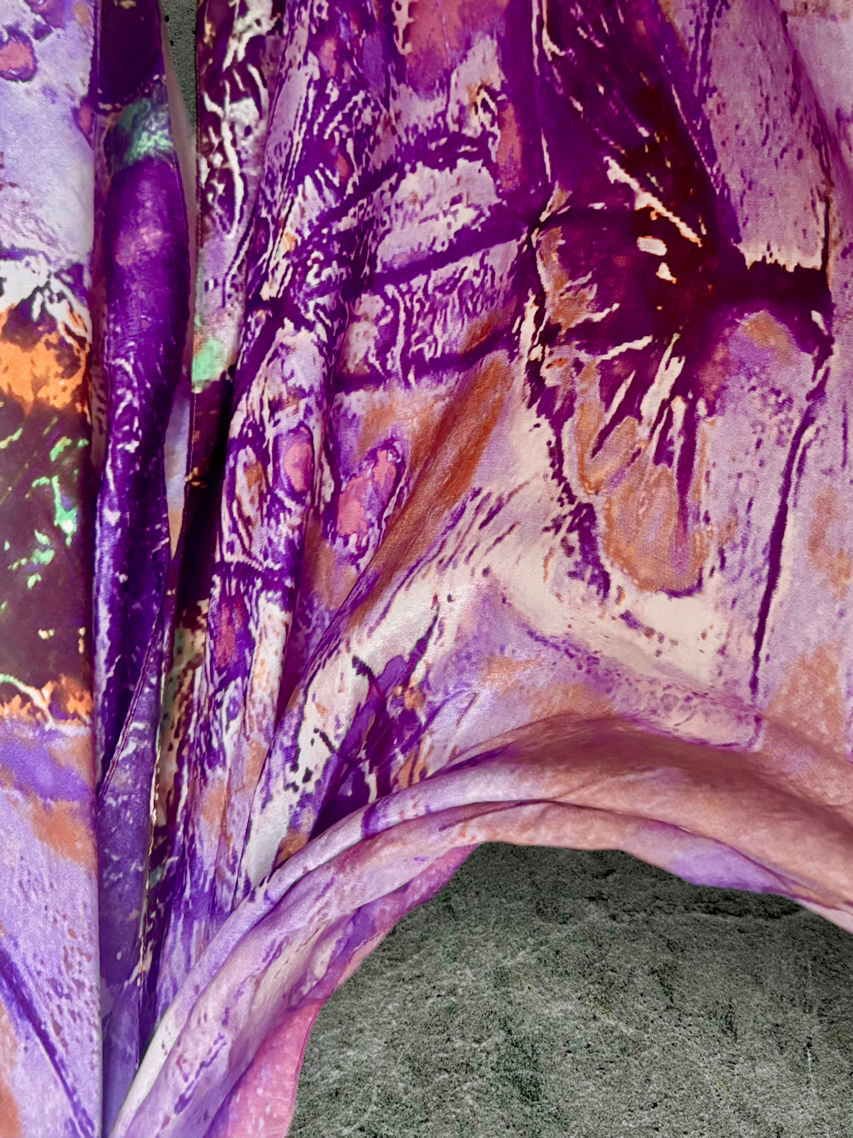 Luxury Silk Scarf with Abstract Art Print in Purple Tones,Handmade Women’s Wrap for All Season,Great Gifts for Her,Mom,Birthday or Christmas