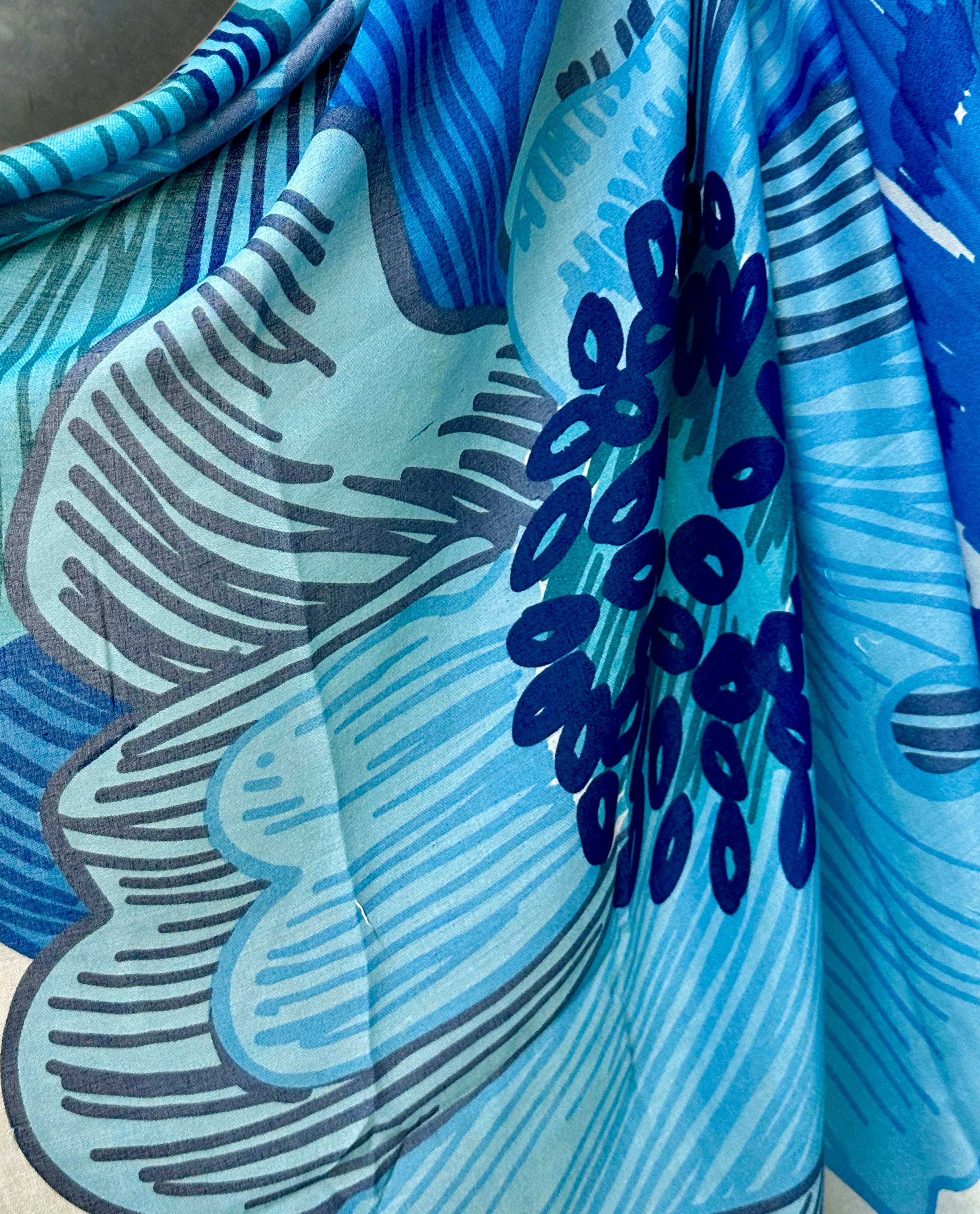 Stunning Blue Scarf Featuring Huge Sketched Flowers