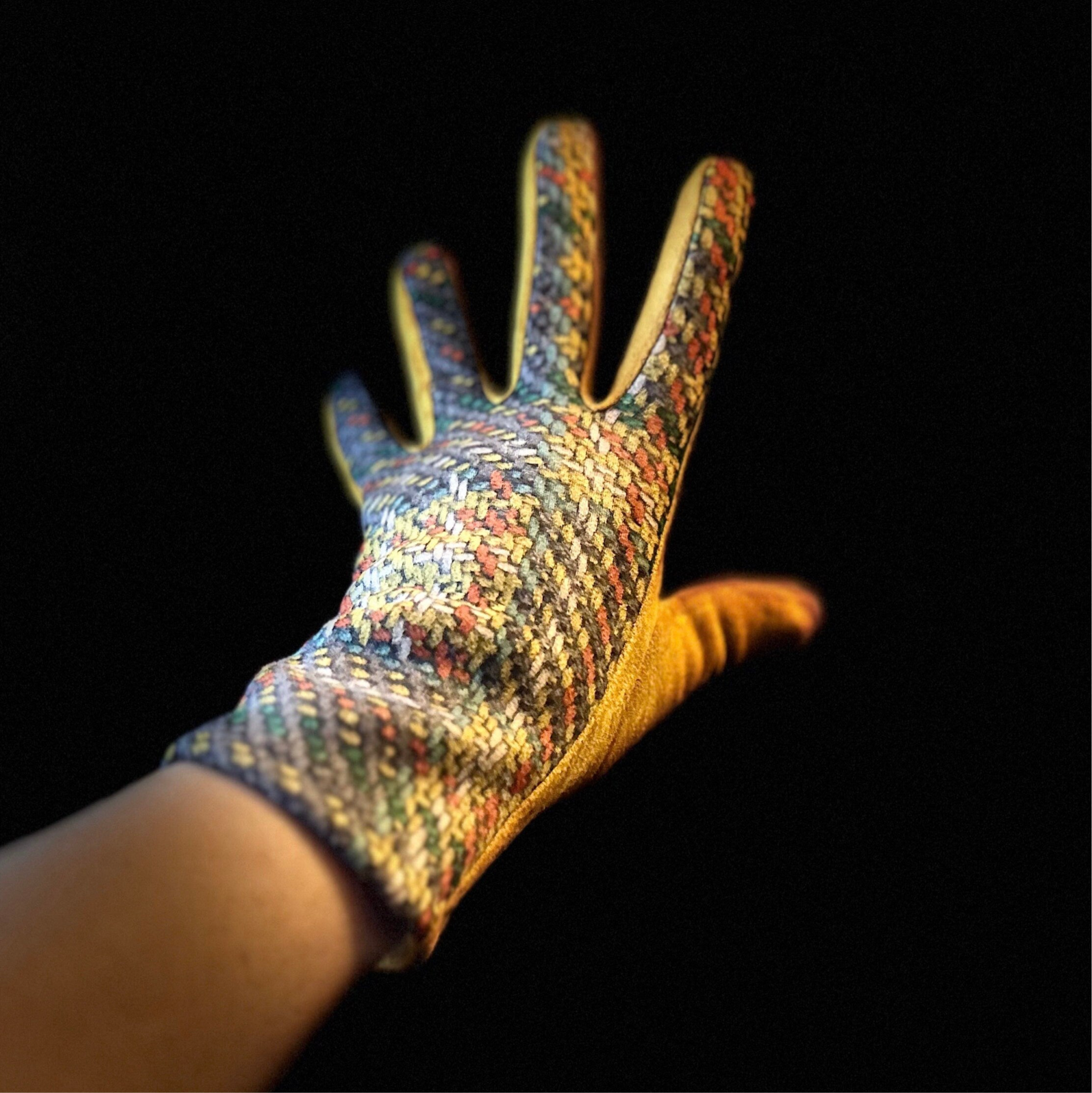 Mustard Yellow Glove with Tweed,Tartan Pattern for Women