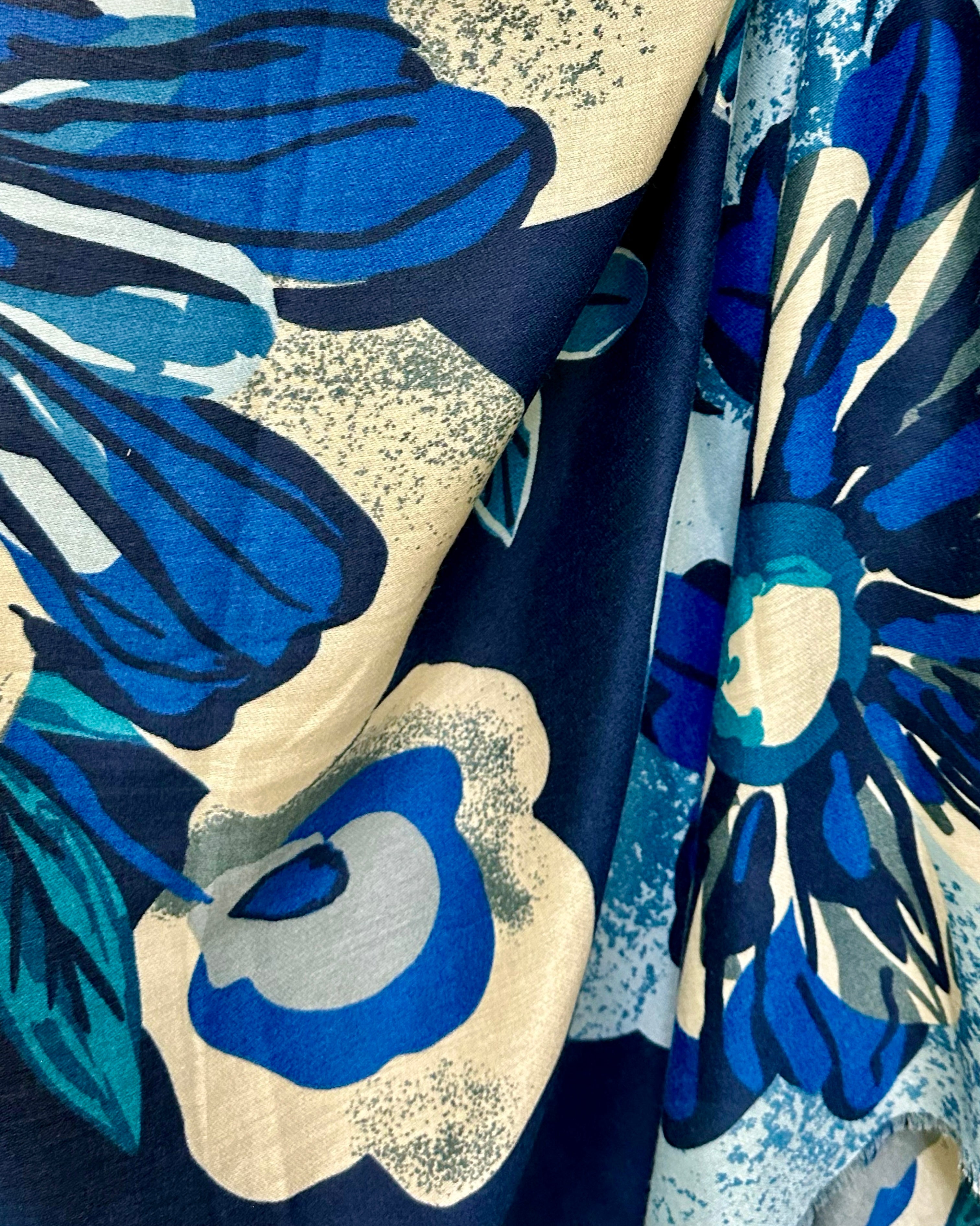 Vintage Inspired Blue Floral Scarf