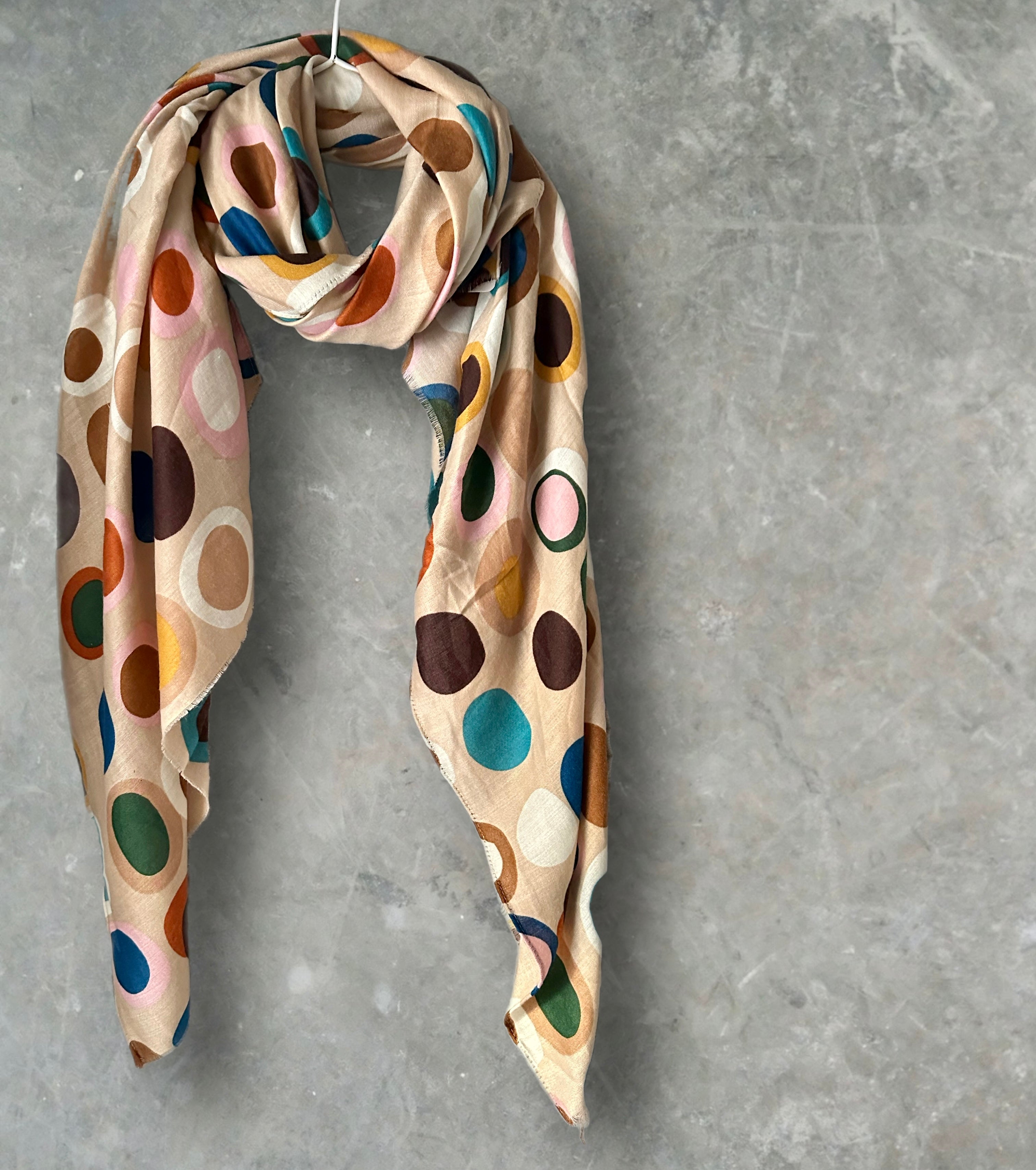 Multicolour Circle Pattern Beige Cotton Scarf