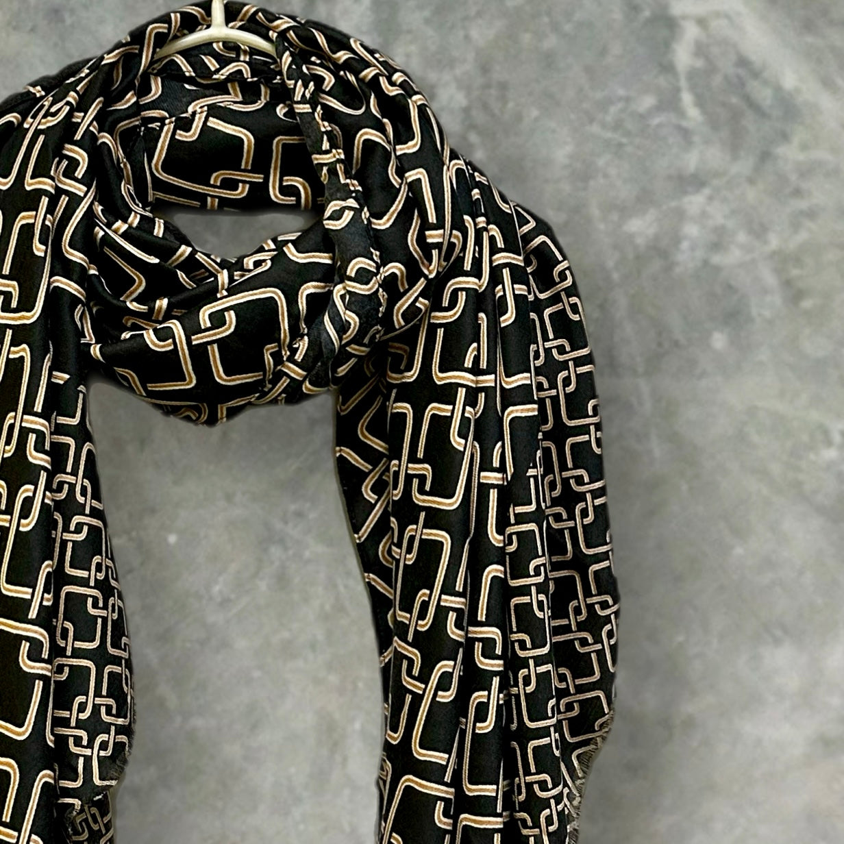 Stylish black Scarf Featuring Interlocking Design