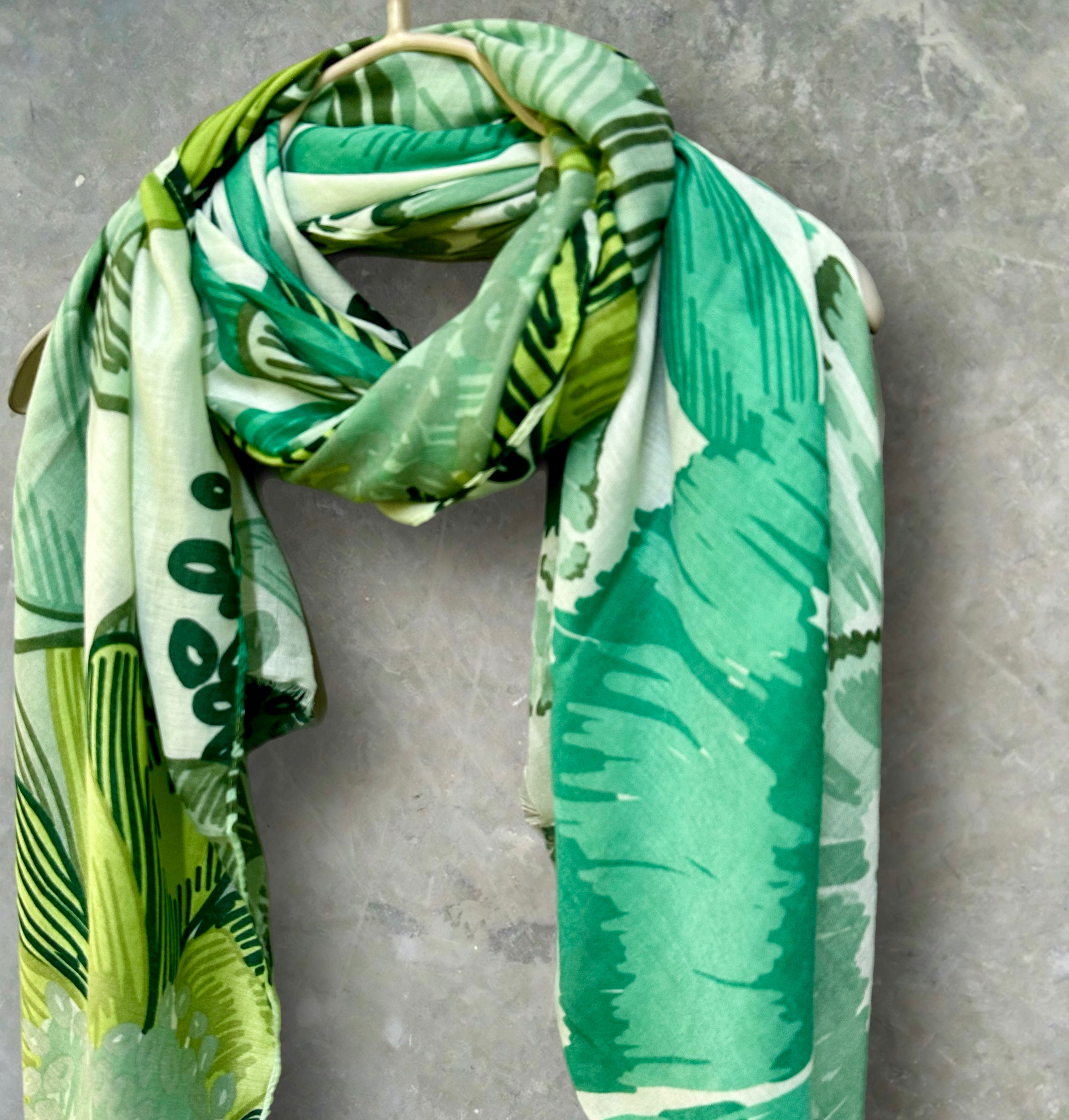 Stunning Green Scarf Featuring Huge Sketched Flowers