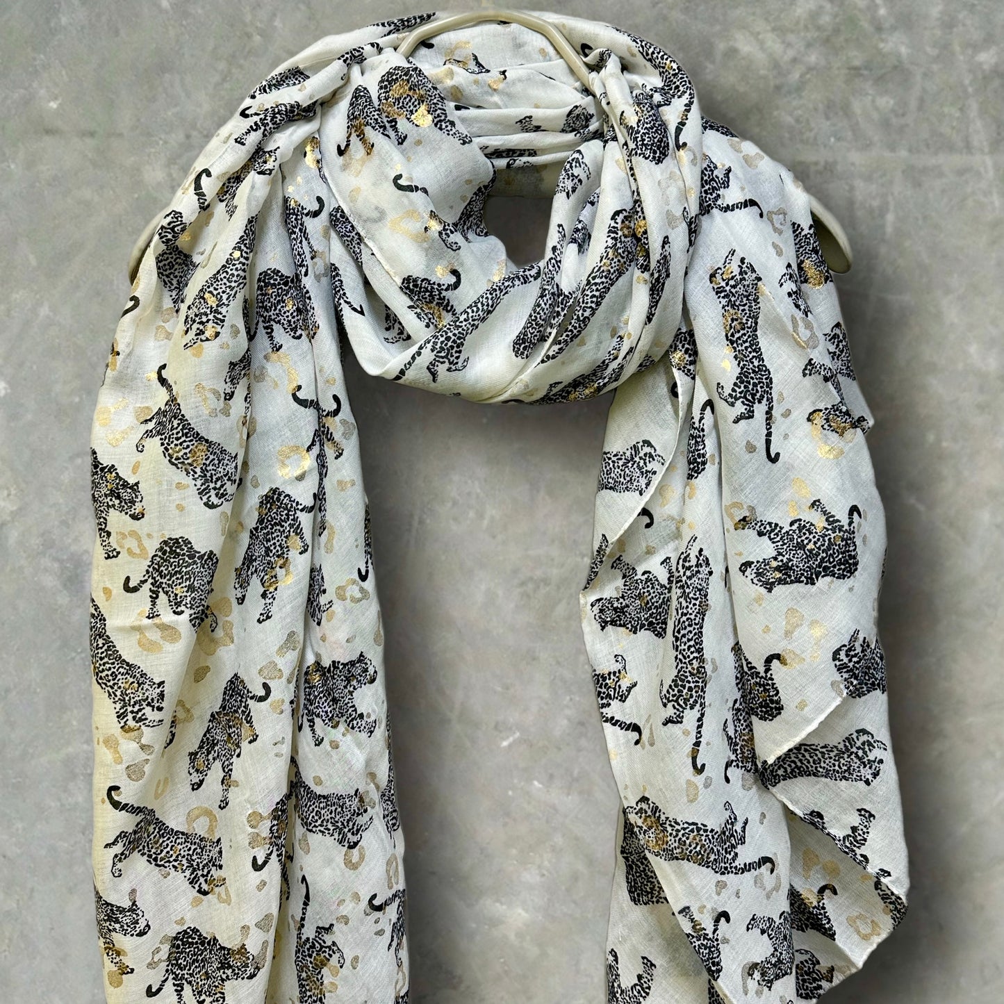 Black classic leopards print off white scarf for women,perfect for any season and great gifts for her,mother,birthday and Christmas