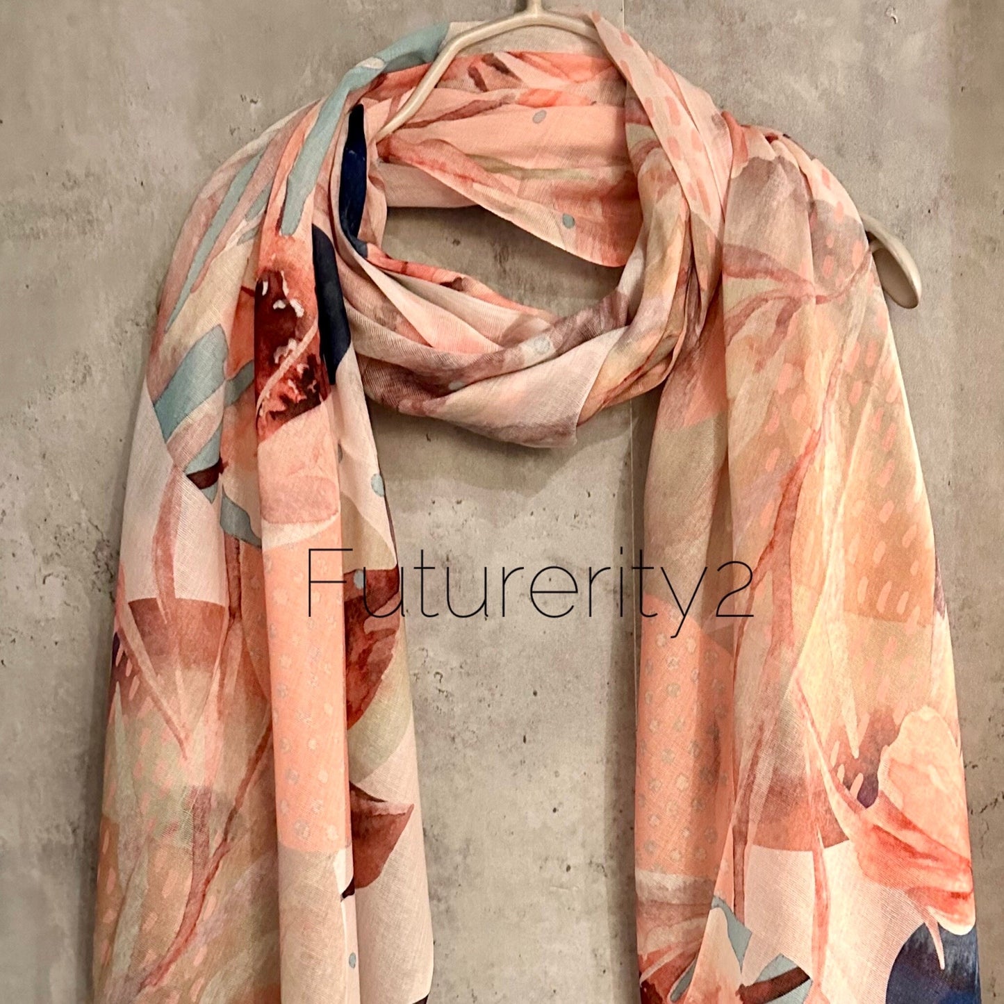 Large Watercolour Flowers Scarf,Organic Cotton Blend Scarf In Beige