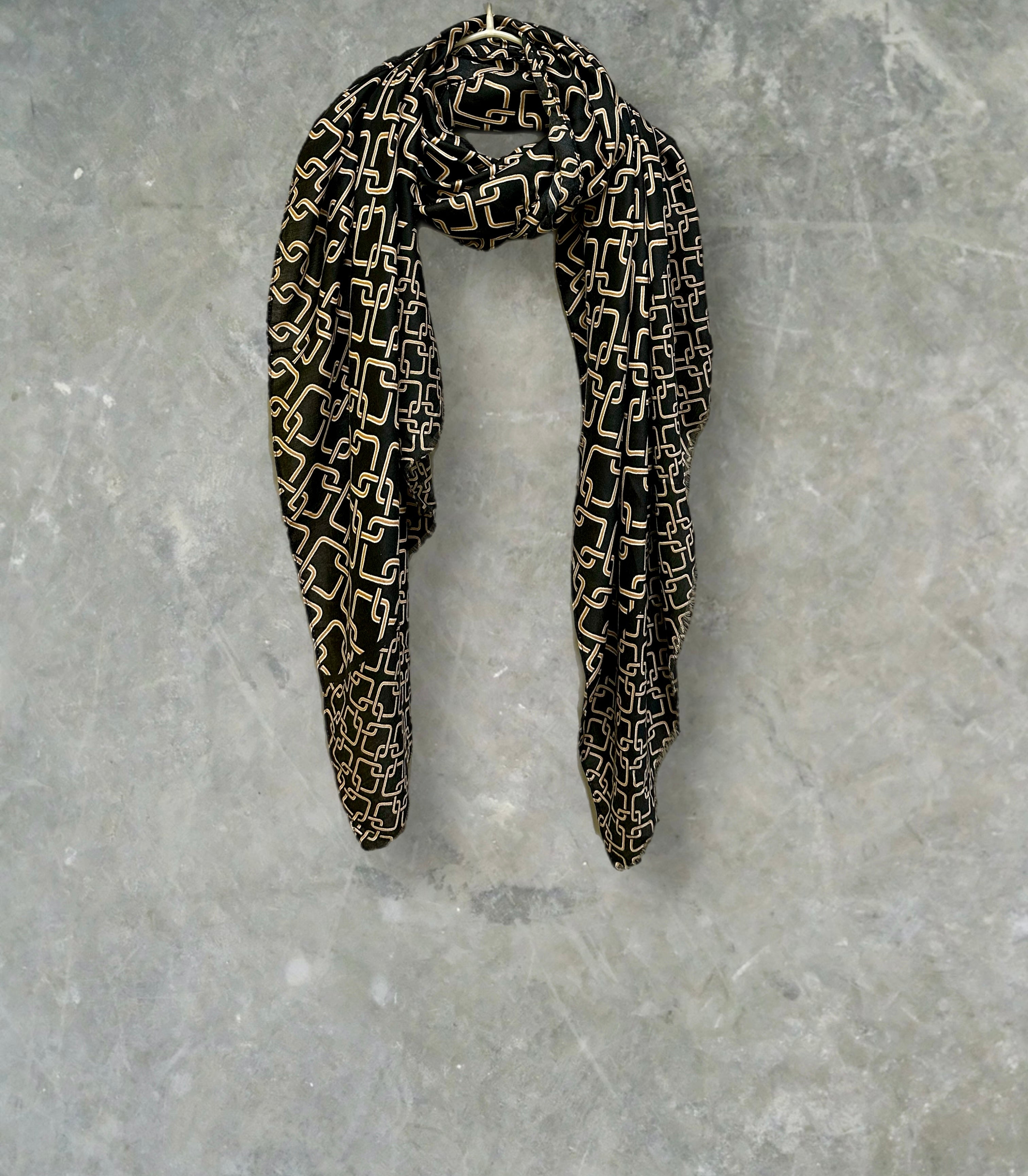 Stylish black Scarf Featuring Interlocking Design