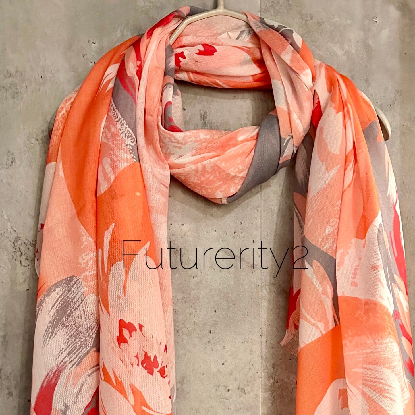 Orange Cotton Blend Scarf with Huge Flowers Pattern – An Elegant Gift for Mom and Her, Ideal for Birthday and Christmas Celebrations