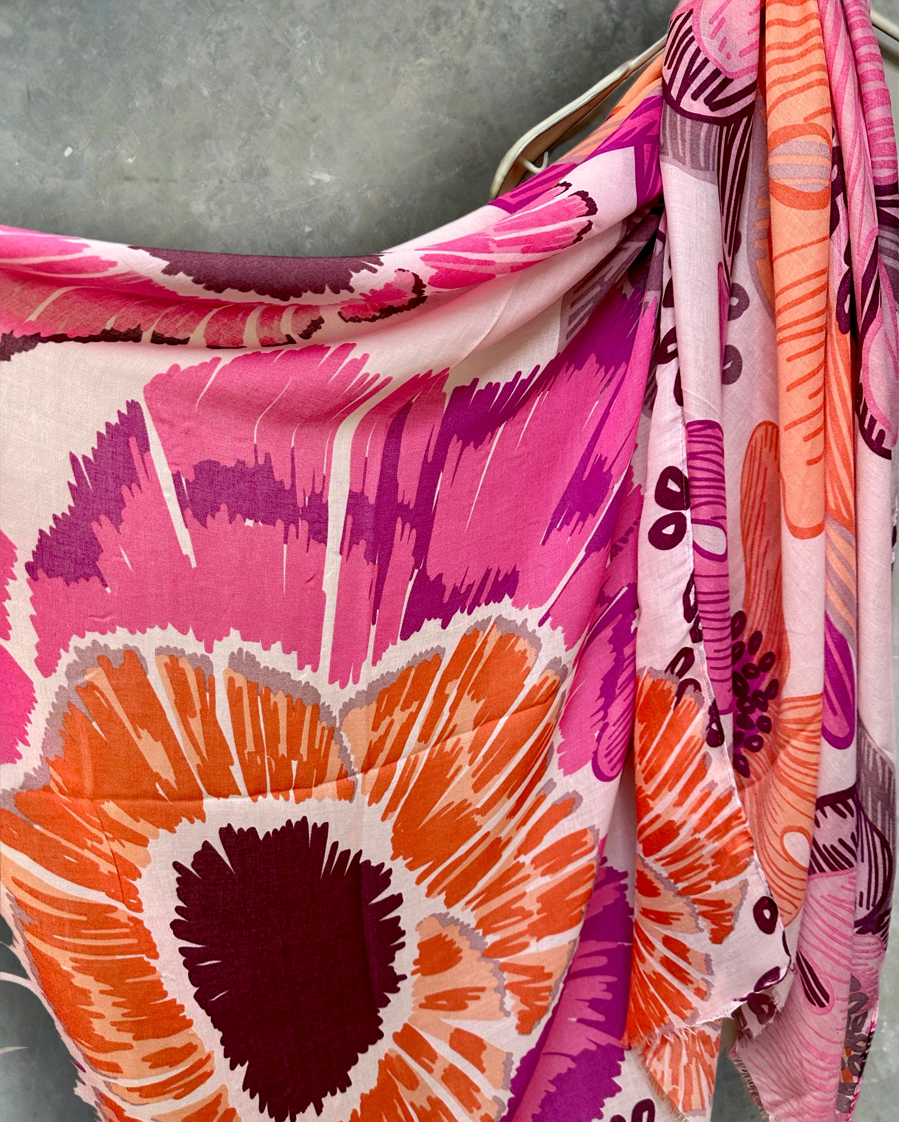 Stunning Pink Scarf Featuring Huge Sketched Flowers