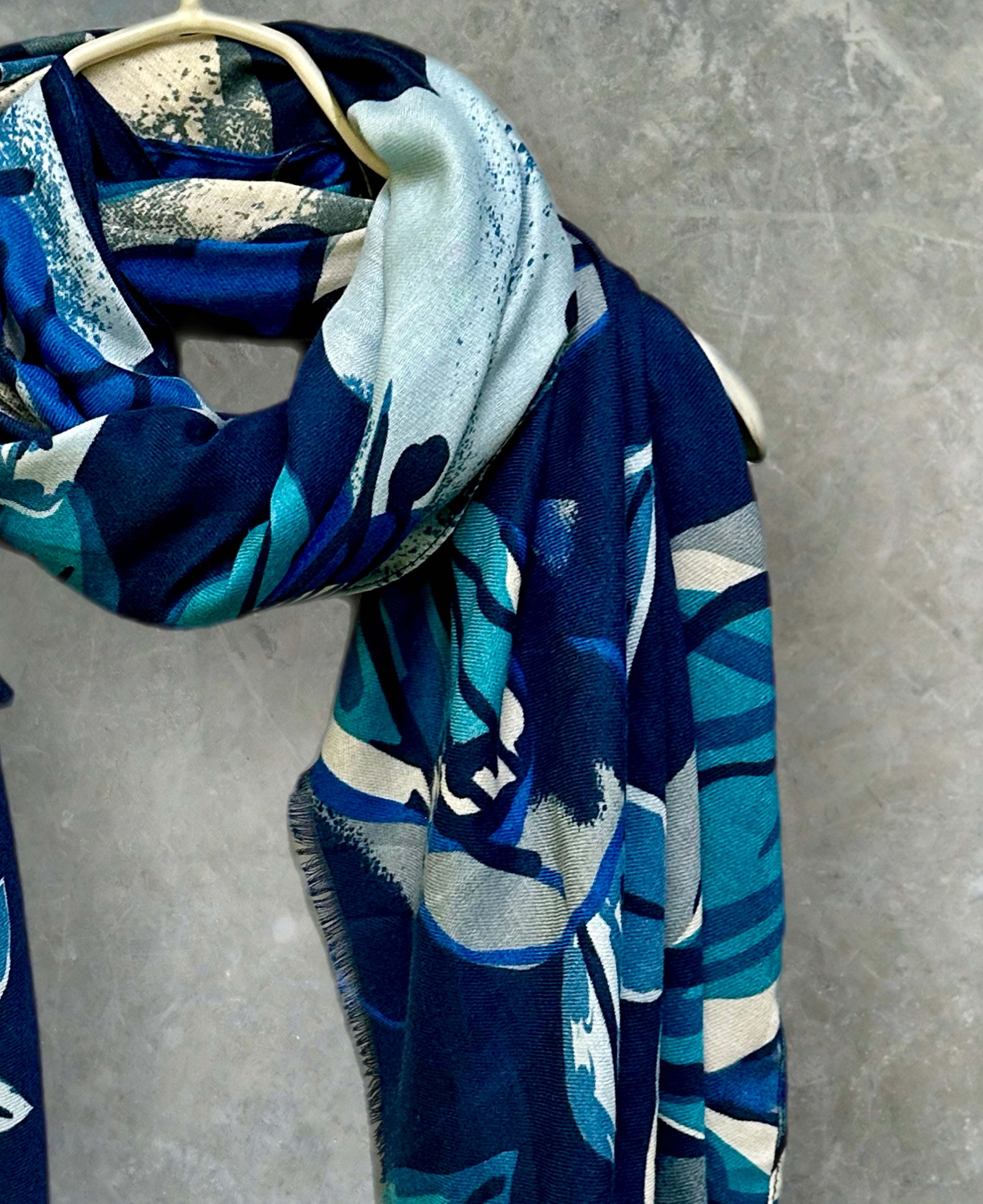 Vintage Inspired Blue Floral Scarf